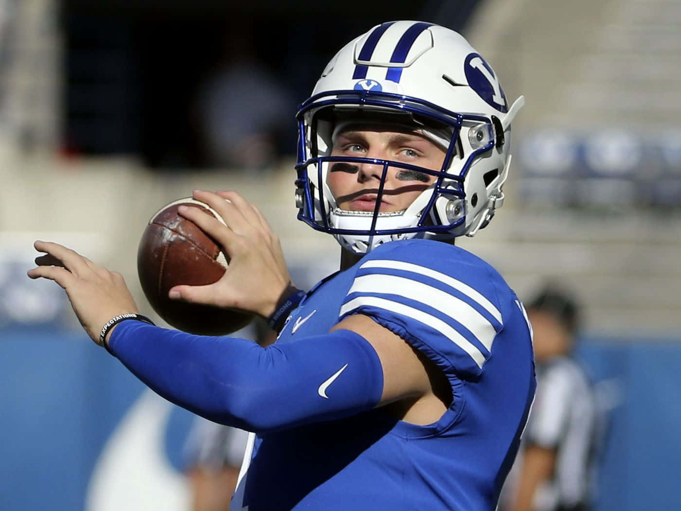 Zach Wilson, blue and white gear, football quarterback, HD Desktop Wallpaper