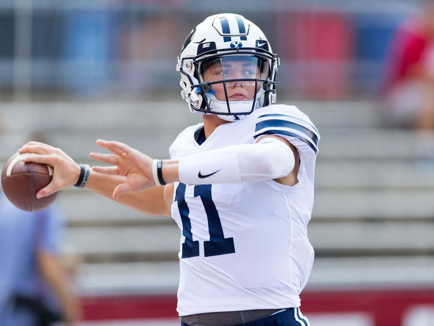Zach Wilson, football quarterback, white and blue uniform, HD Desktop Wallpaper