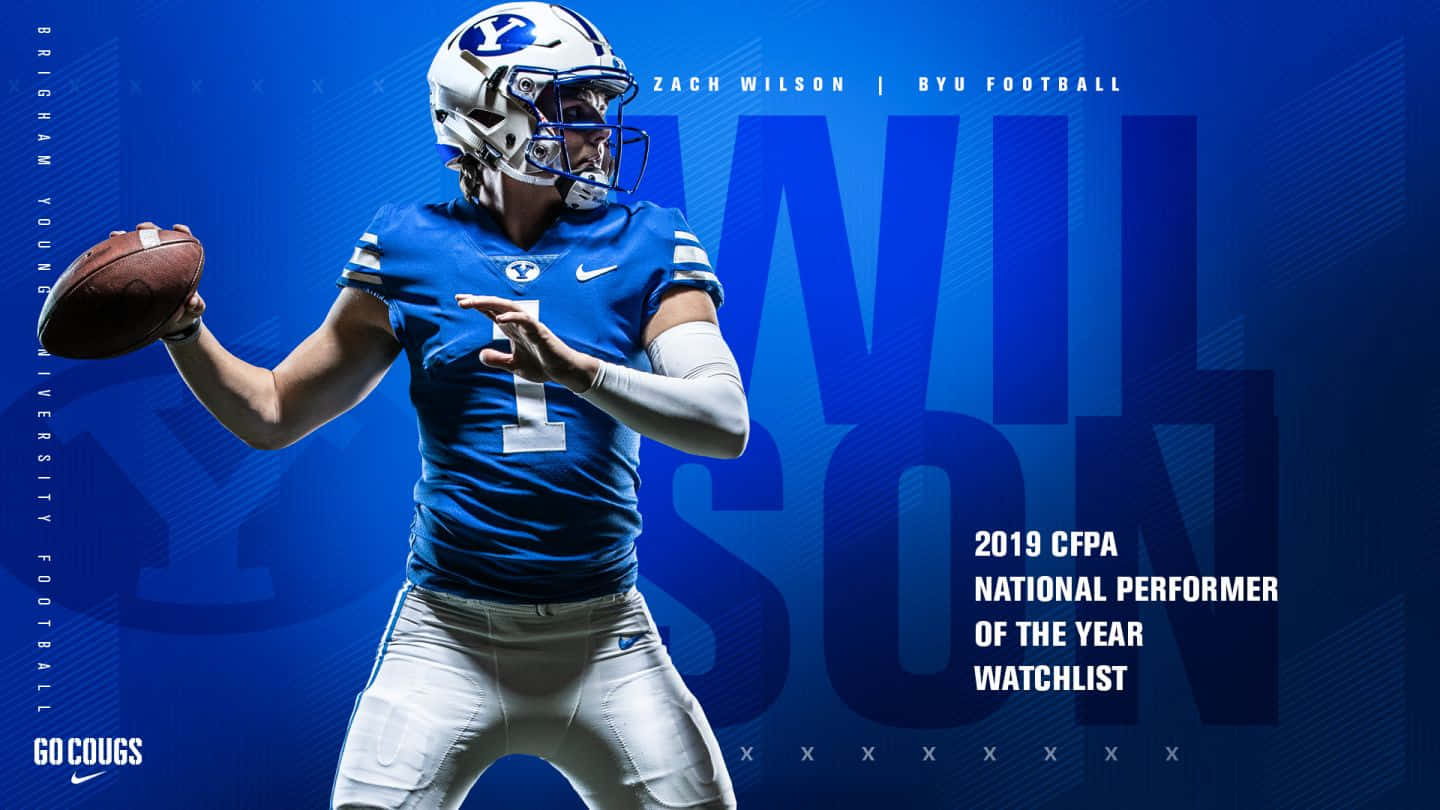 Zach Wilson, blue uniform, football quarterback, HD Desktop Wallpaper