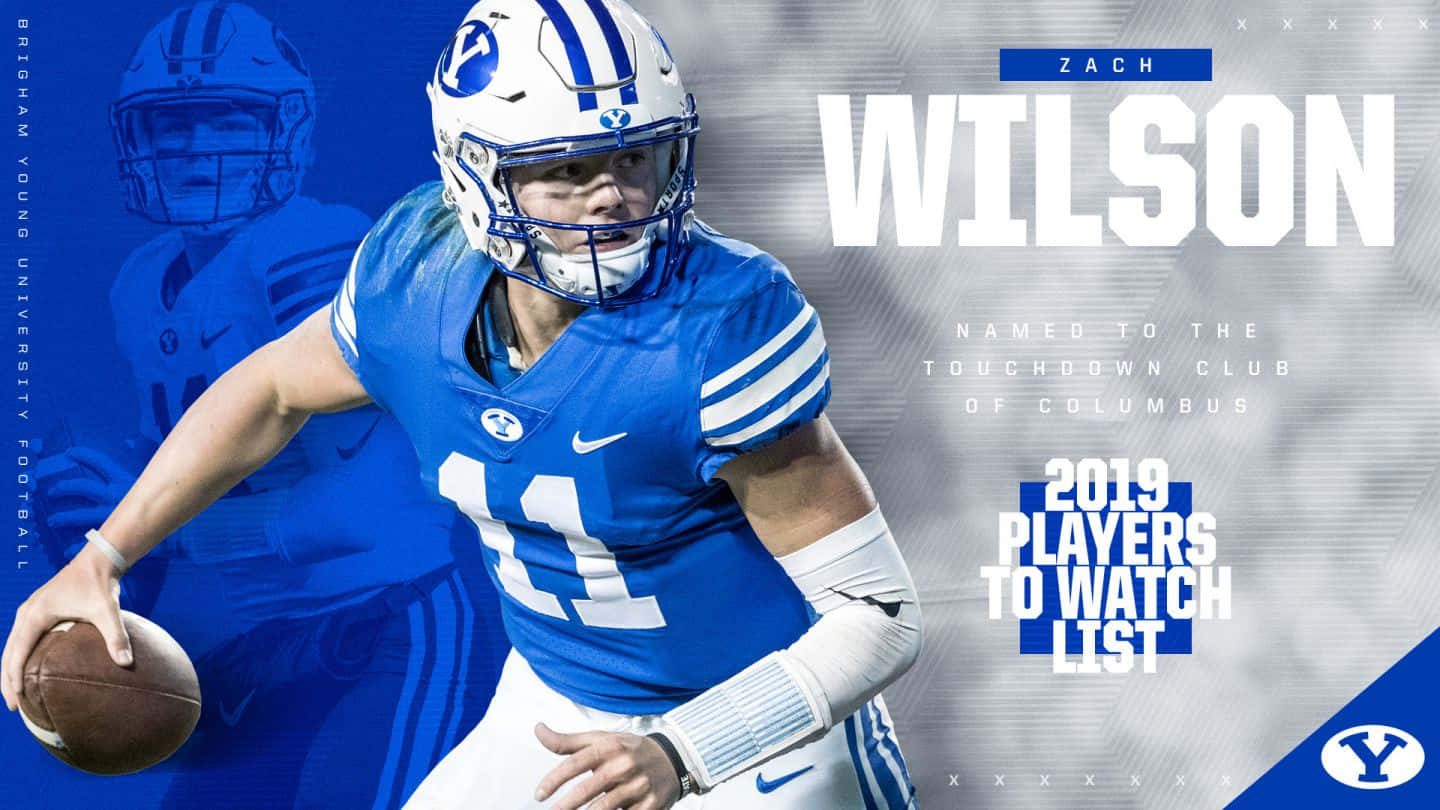 Zach Wilson, blue and white uniform, football, HD Desktop Wallpaper