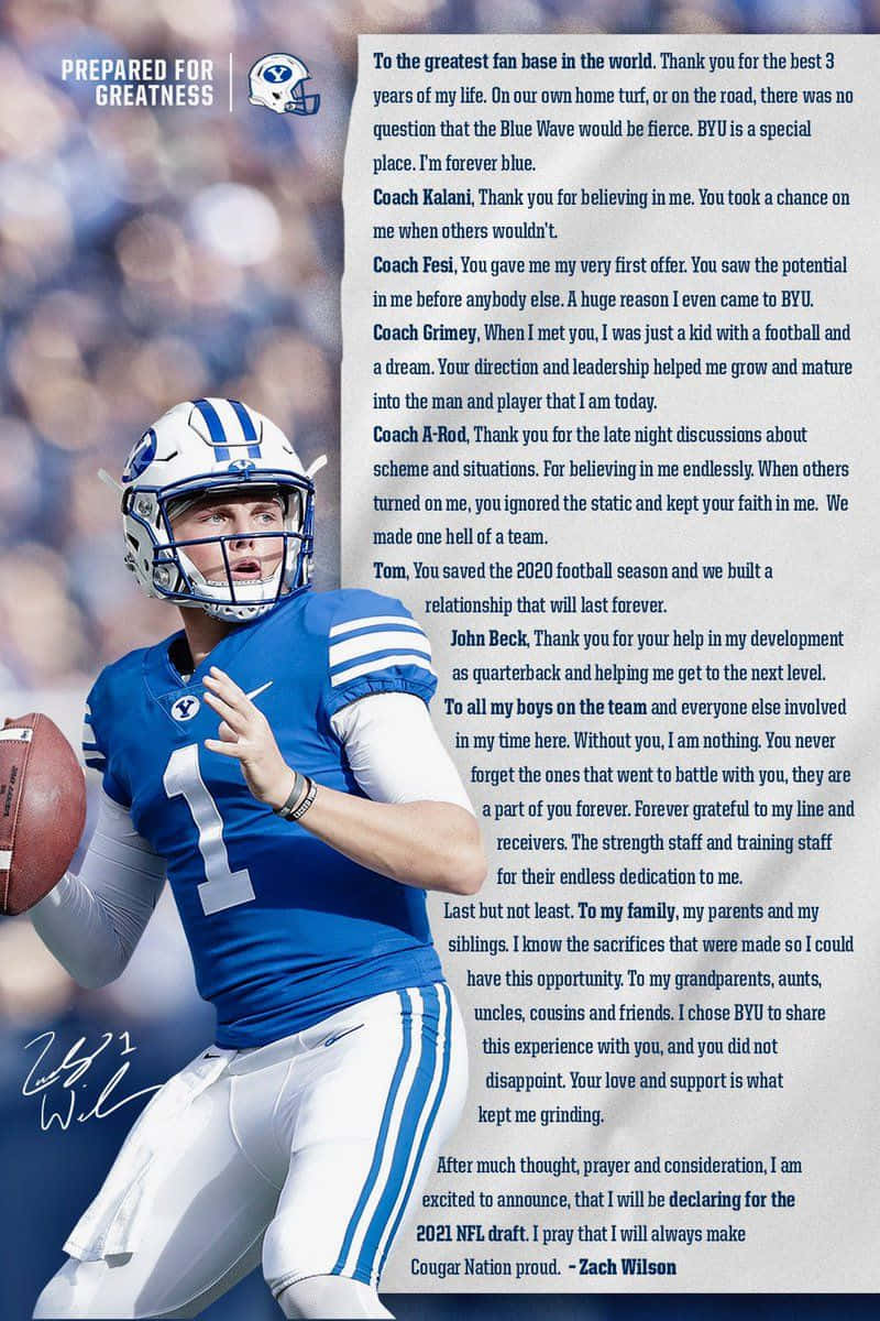 Zach Wilson, blue BYU uniform, football quarterback, SD Phone Wallpaper