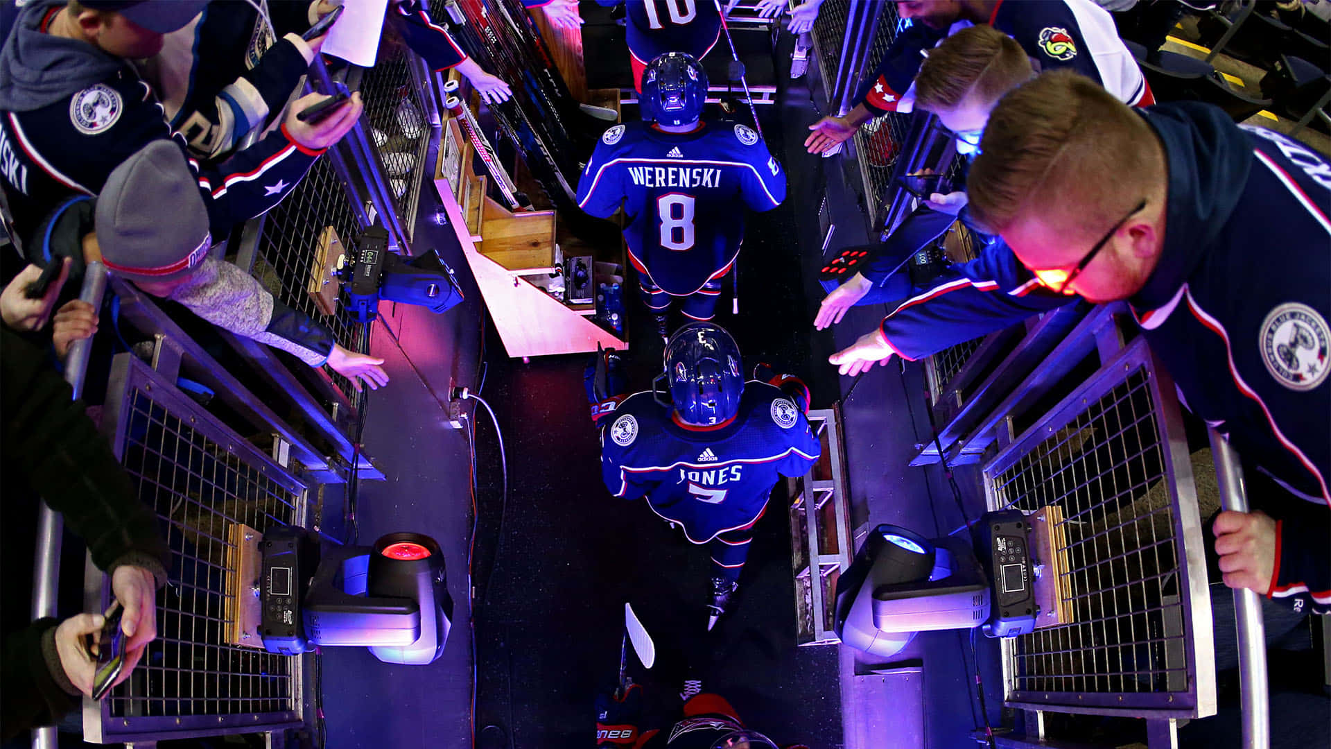 Zachary Werenski, blue jerseys, tunnel, Full HD Desktop Wallpaper