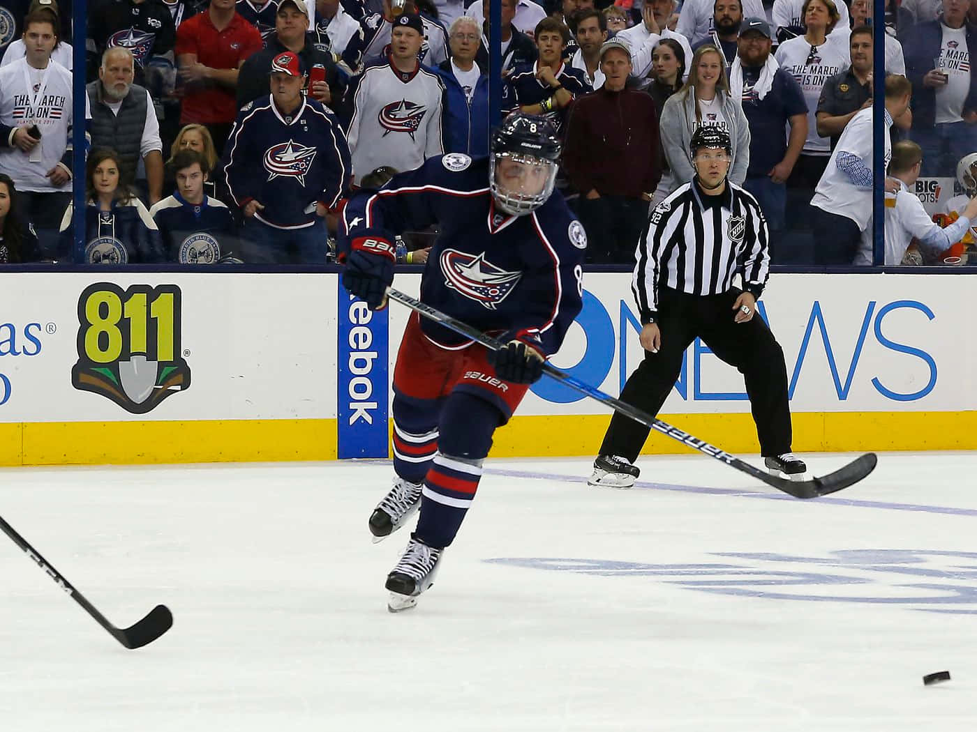 Zachary Werenski, blue and red uniform, hockey player, HD Desktop Wallpaper