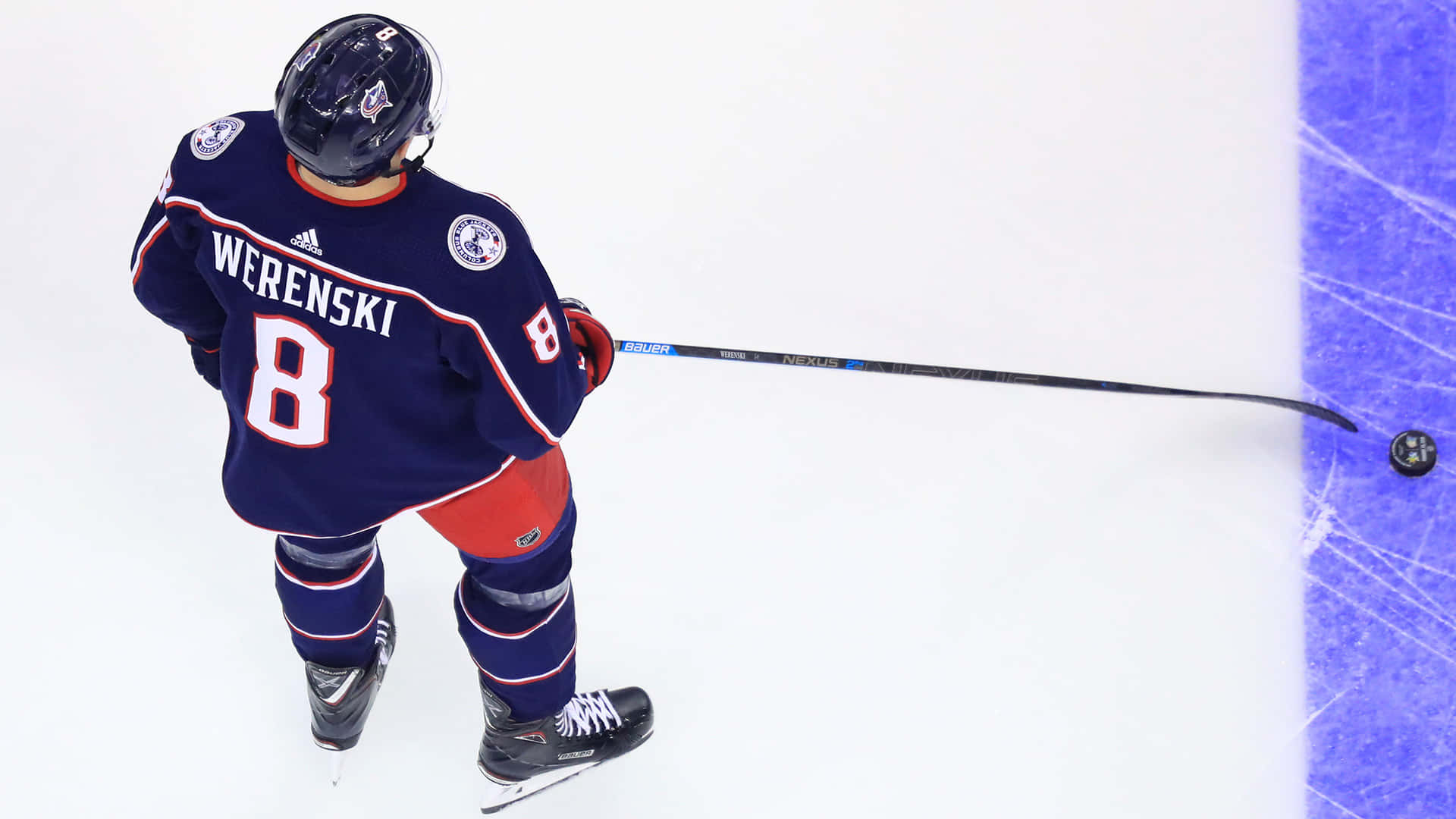 Zachary Werenski, number 8, navy blue jersey, Full HD Desktop Wallpaper