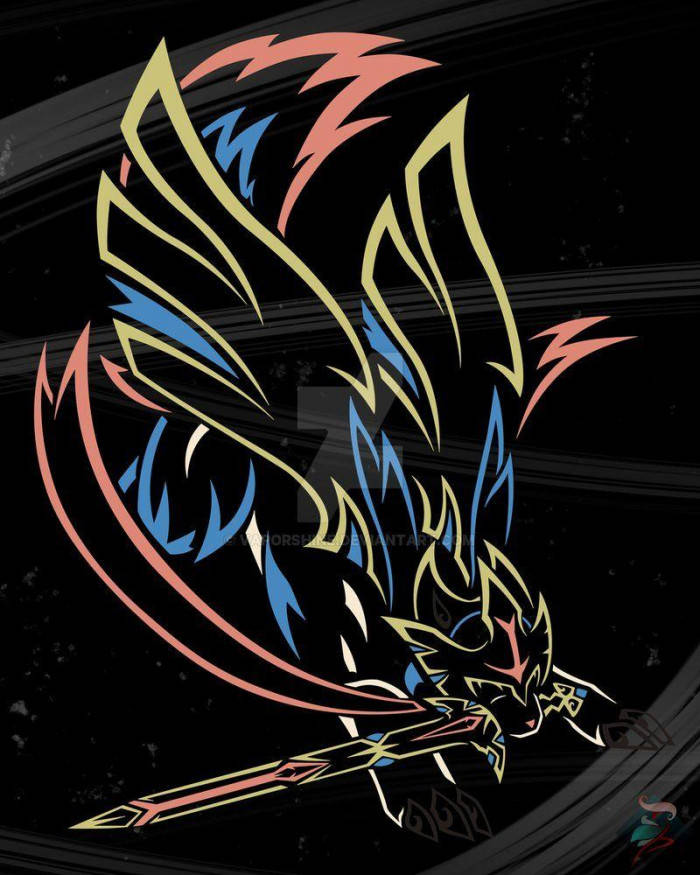 Zacian, neon colors, cosmic background, SD Phone Wallpaper
