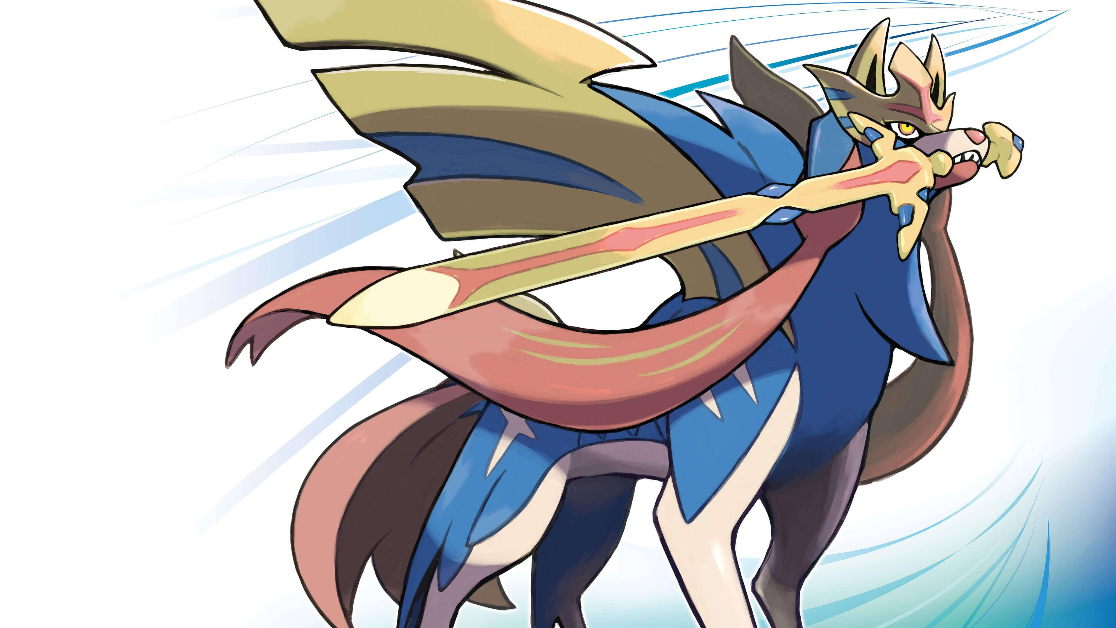 Zacian, sword, blue fur, 4K Desktop Wallpaper