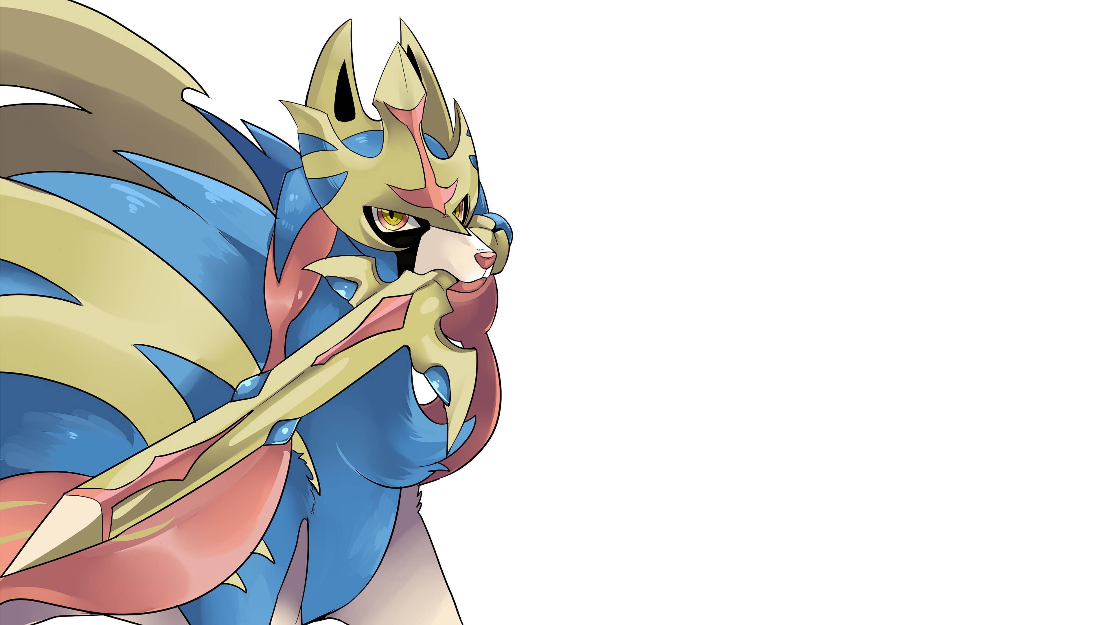 Zacian, blue gold and red armor, anime-style, 4K Desktop Wallpaper