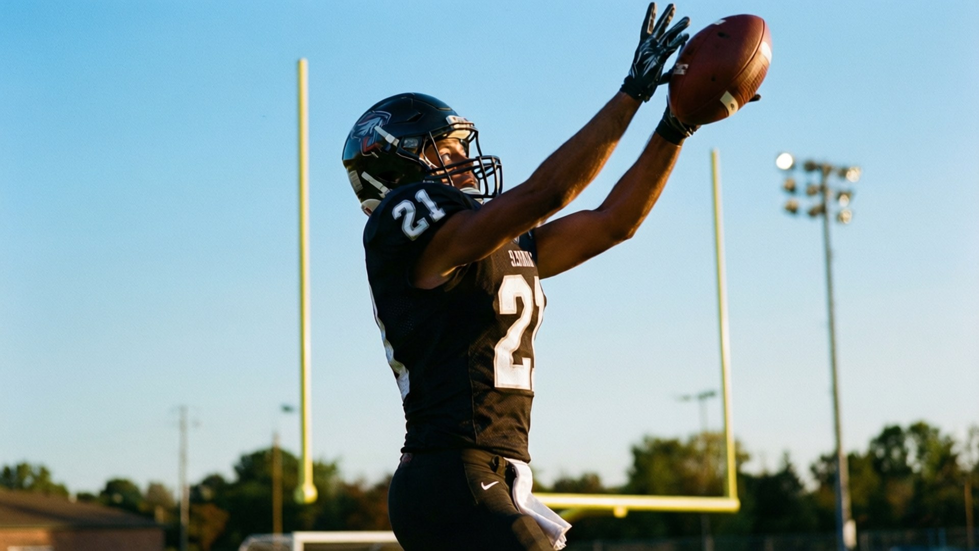 Zack Moss, end zone, leaping catch, Full HD Desktop Wallpaper