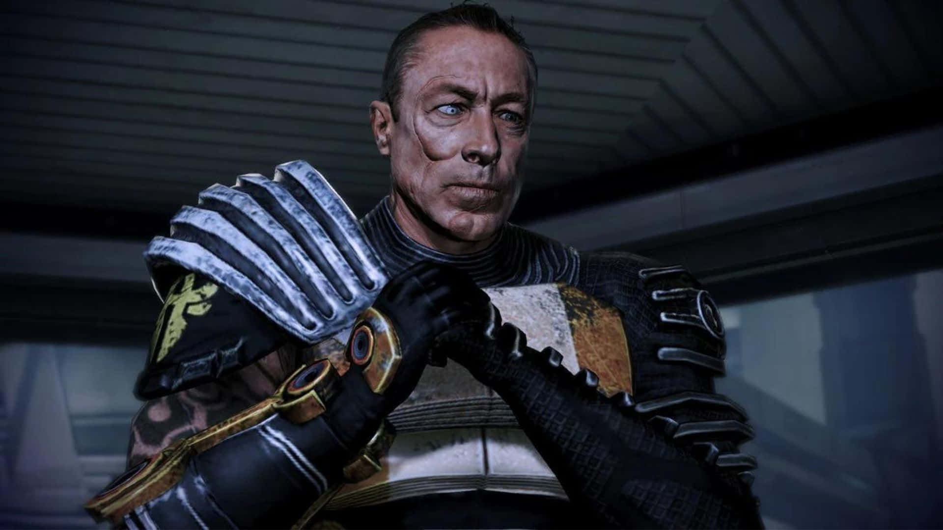 Zaeed Massani, blue eyes, armored man, Full HD Desktop Wallpaper
