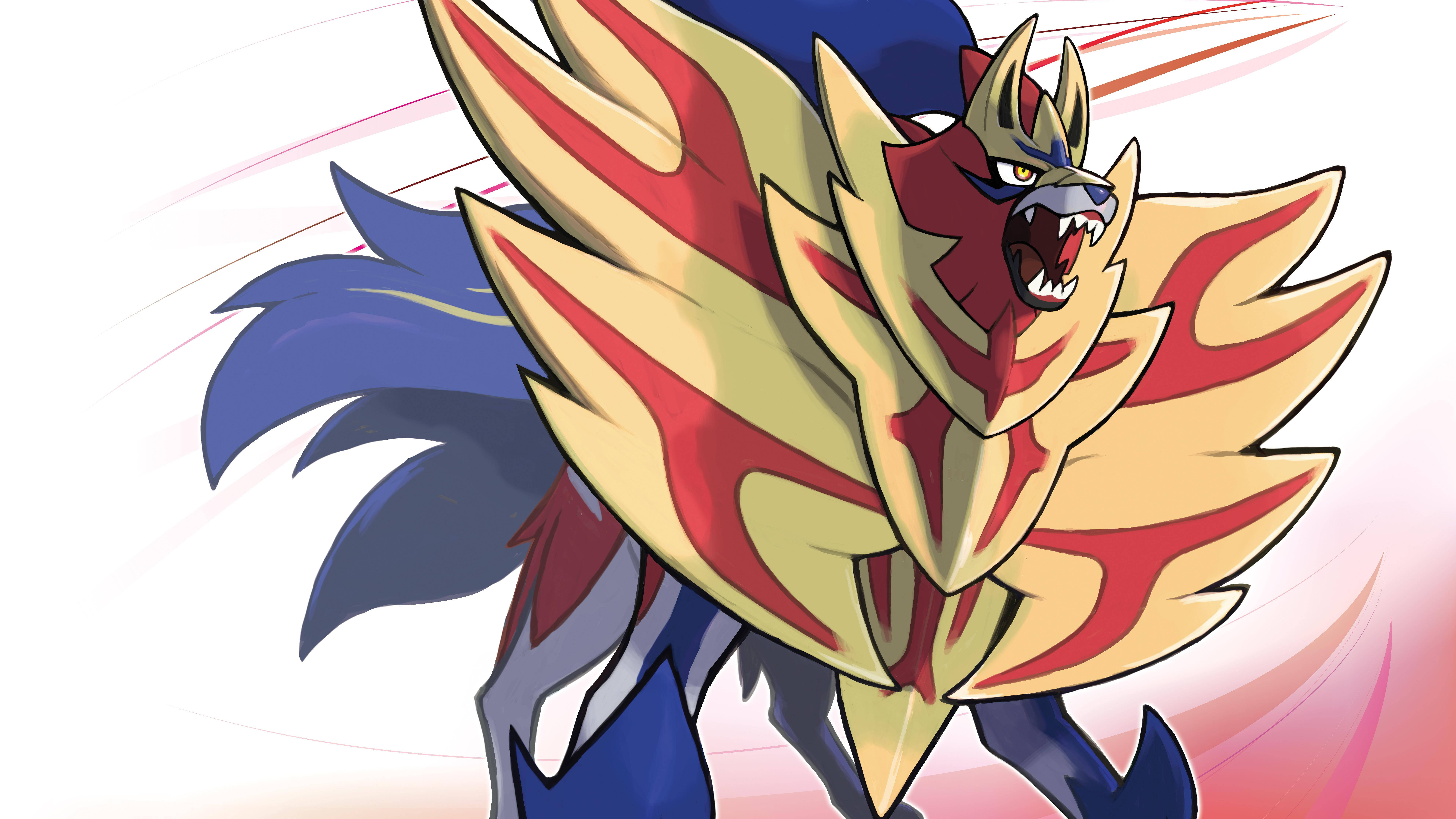 Zamazenta, golden red, blue armor, 8K Desktop Wallpaper