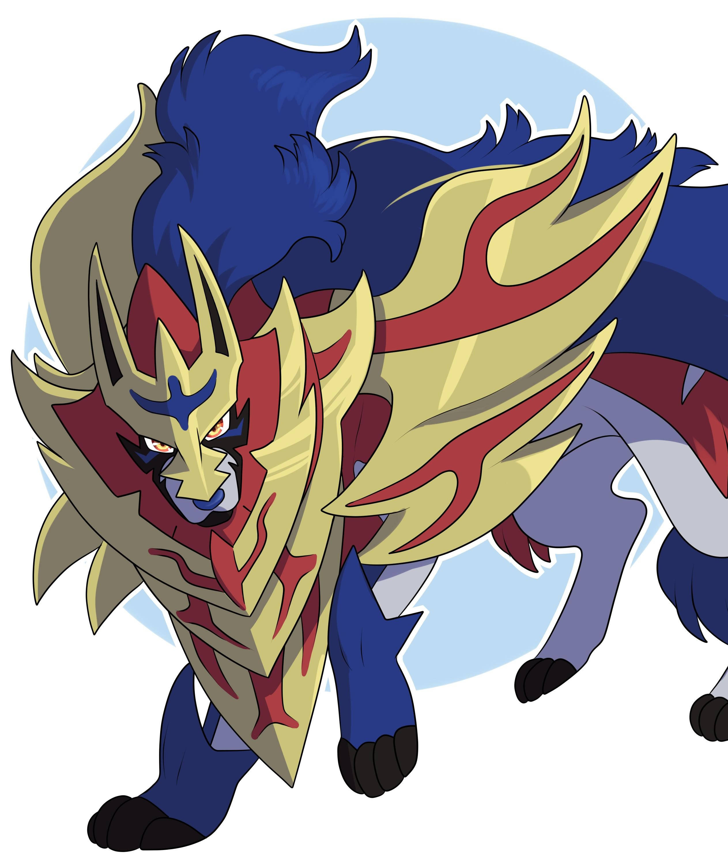 Zamazenta, blue fur, gold armor, 2K Phone Wallpaper