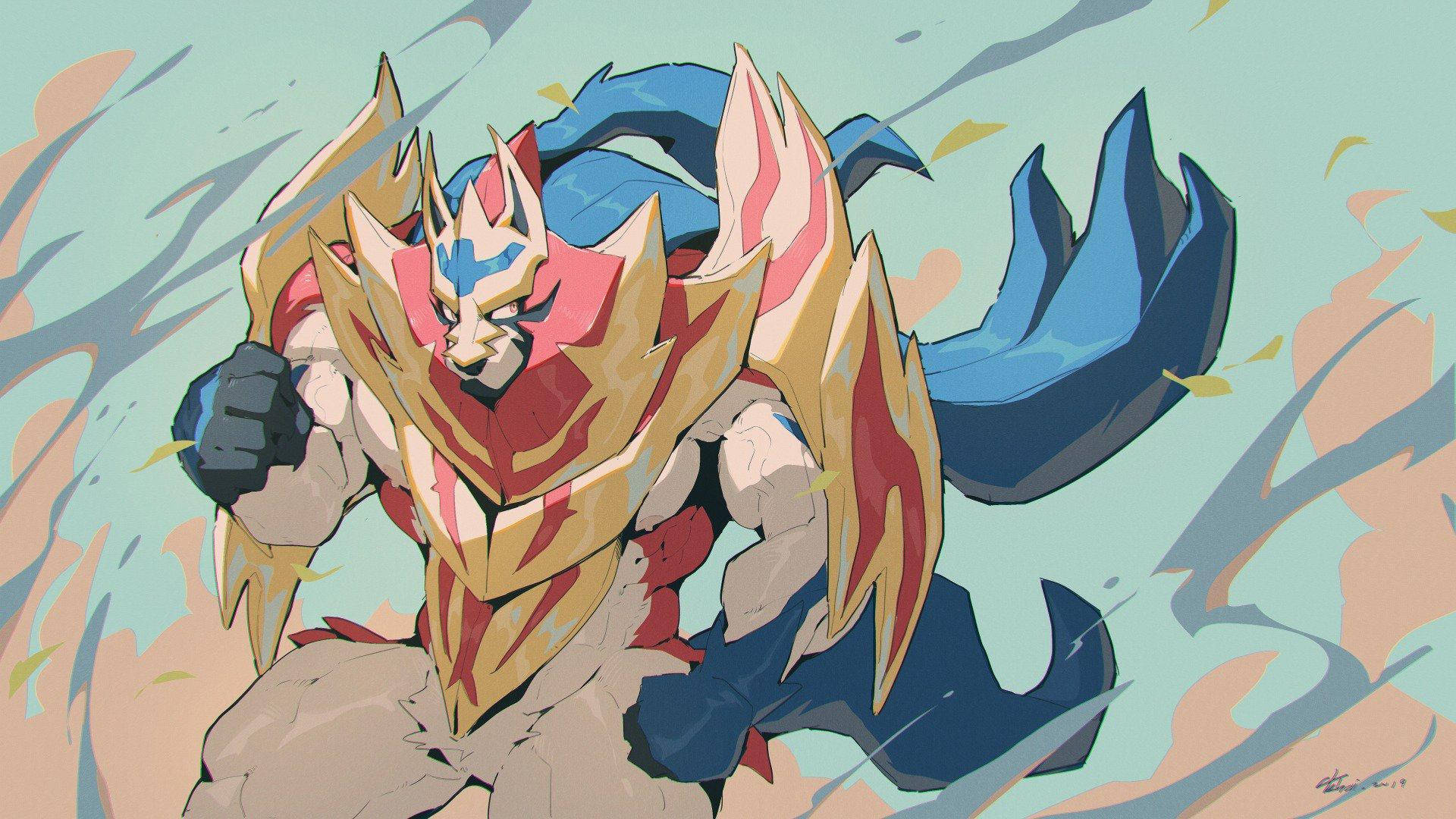 Zamazenta, golden armor, blue cape, Full HD Desktop Wallpaper