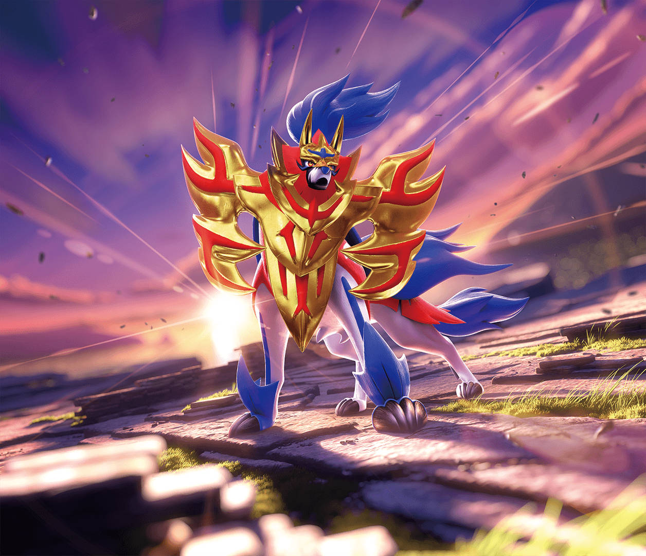 Zamazenta, golden, blue armored, SD Desktop Wallpaper