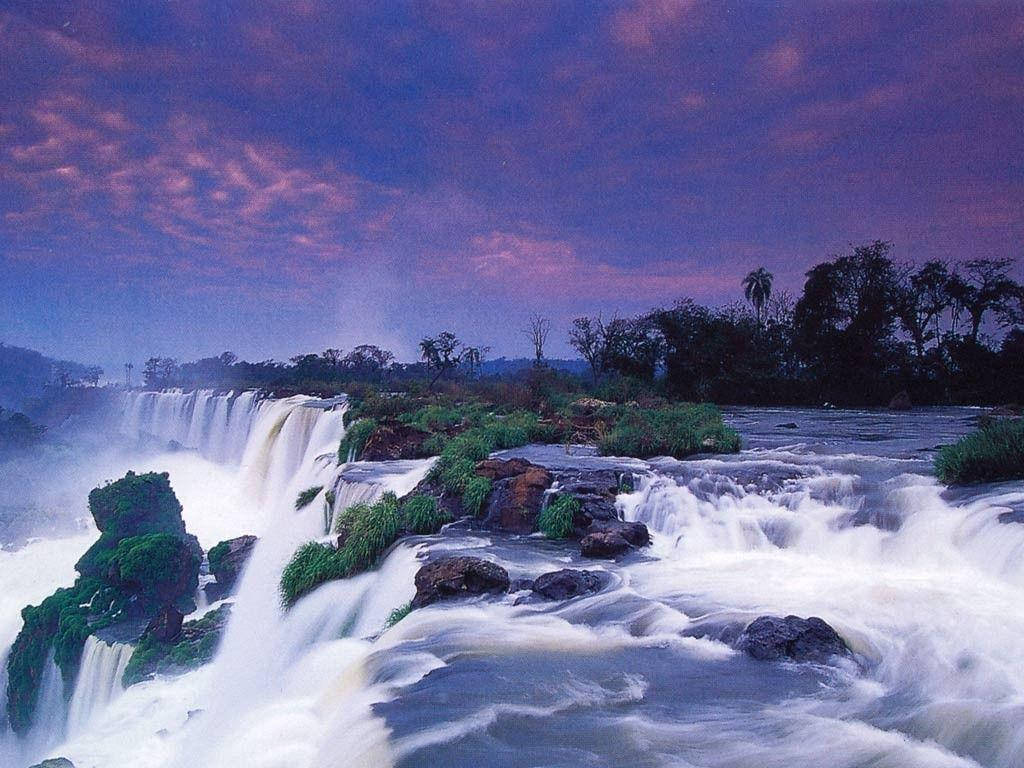 Zambia, purple waterfalls, mossy rocks, SD Desktop Wallpaper