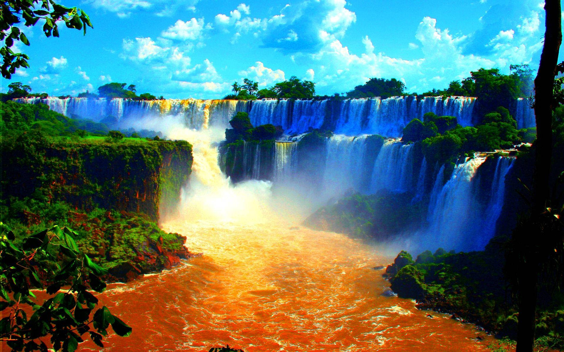 Zambia, waterfalls, muddy river, Full HD Desktop Wallpaper