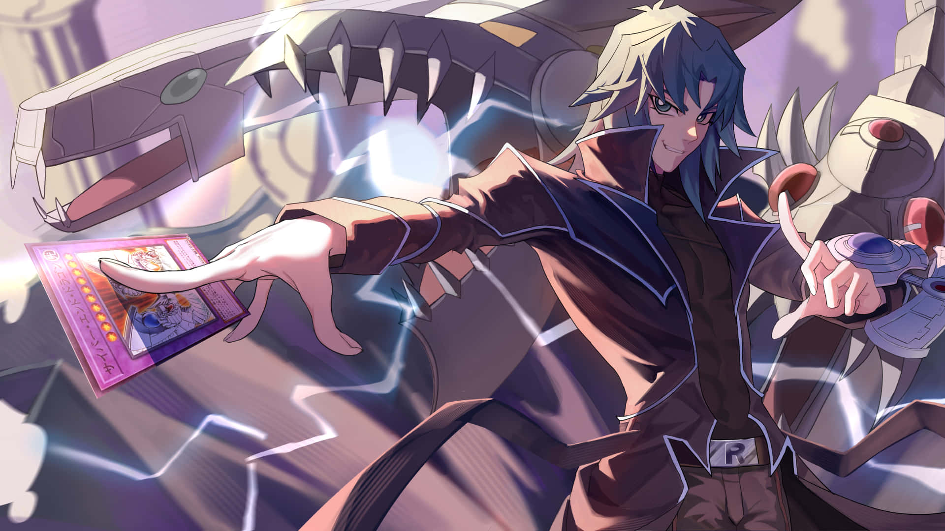 Zane Truesdale, brown coat, giant mechanical dragon, Full HD Desktop Wallpaper