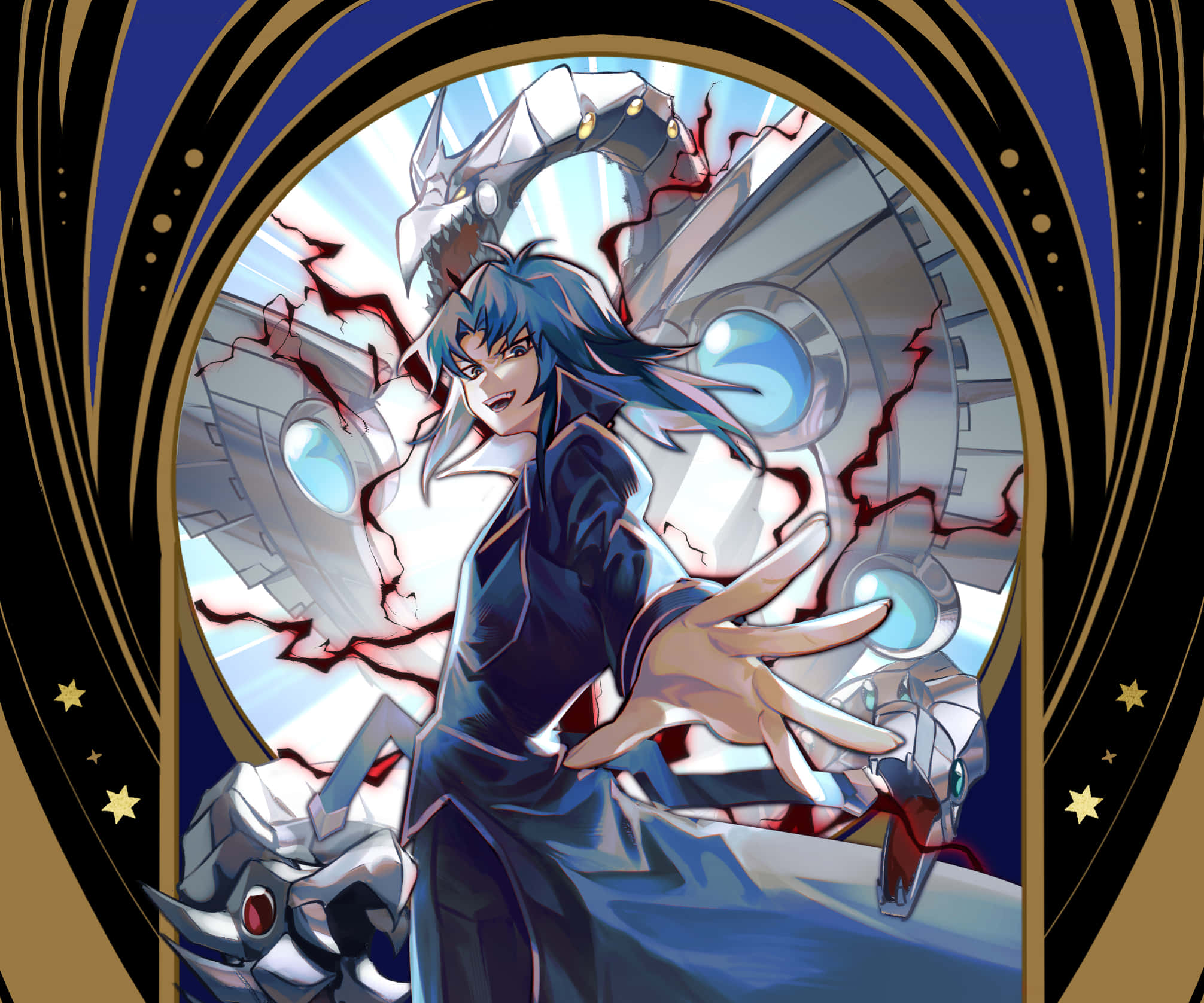 Zane Truesdale, blue-haired anime character, dark coat, Full HD Desktop Wallpaper