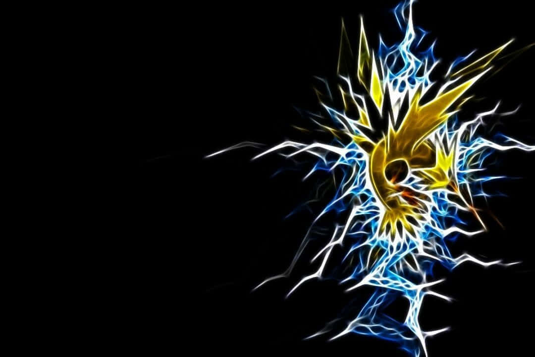 Zapdos, golden bird silhouette, electric blue and white lightning, SD Desktop Wallpaper