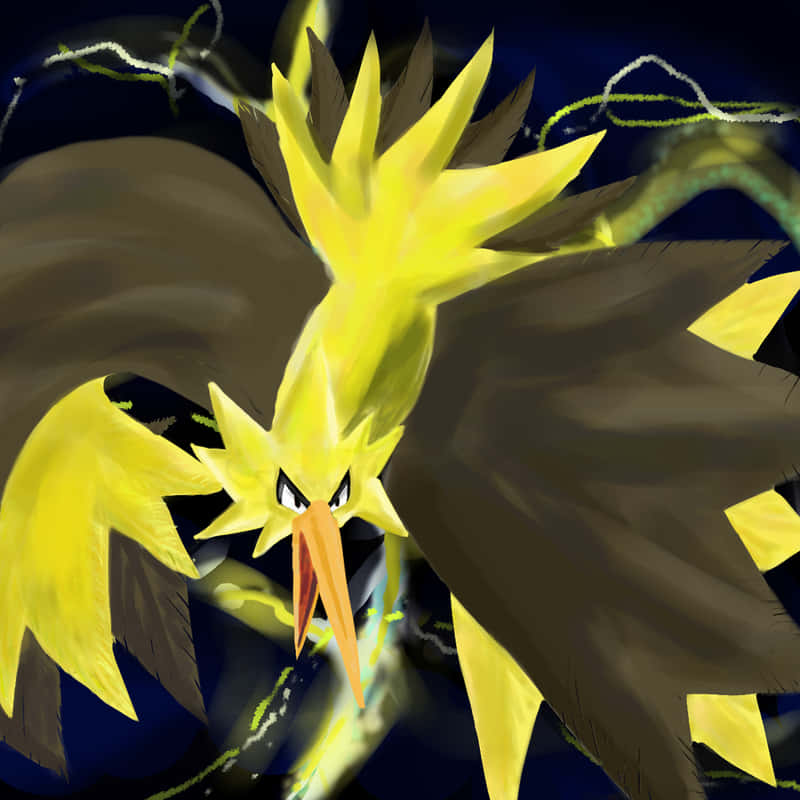 Zapdos, yellow and black, glowing eyes, SD Desktop Wallpaper
