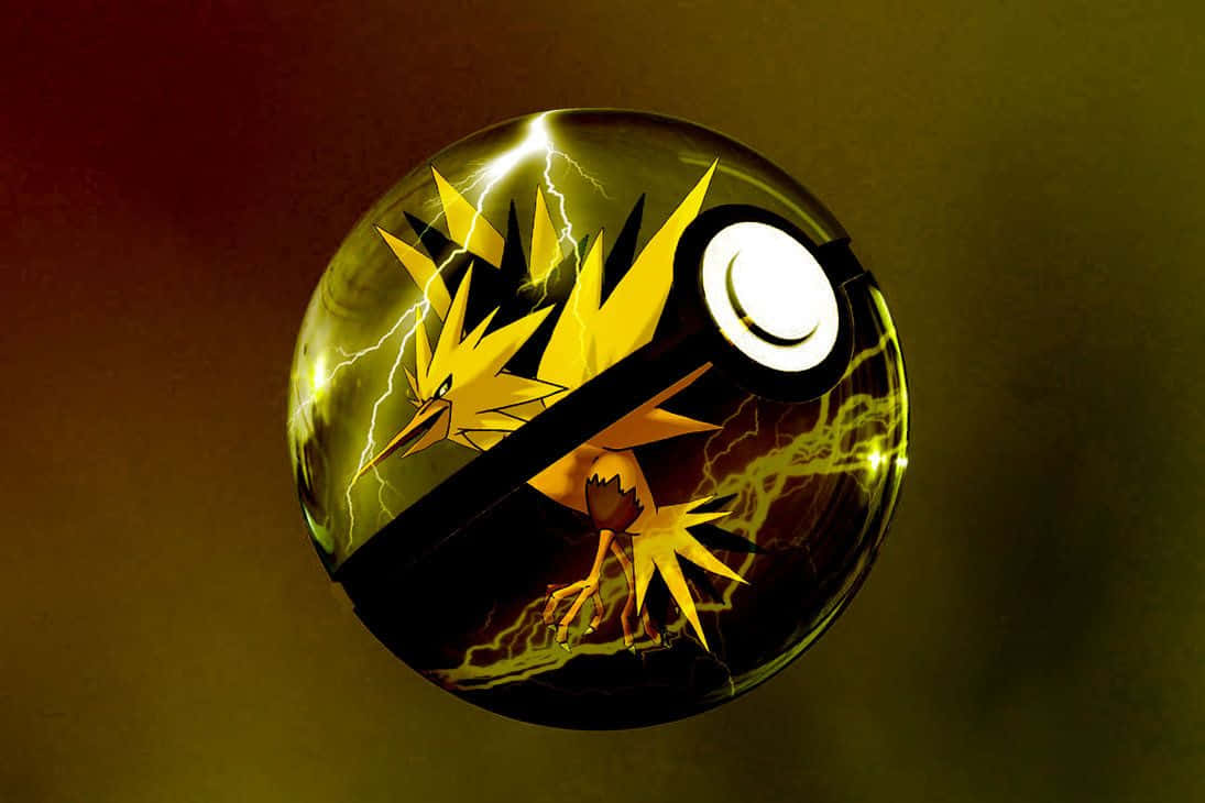 Zapdos, transparent Poké Ball, glowing yellow lightning-themed, SD Desktop Wallpaper