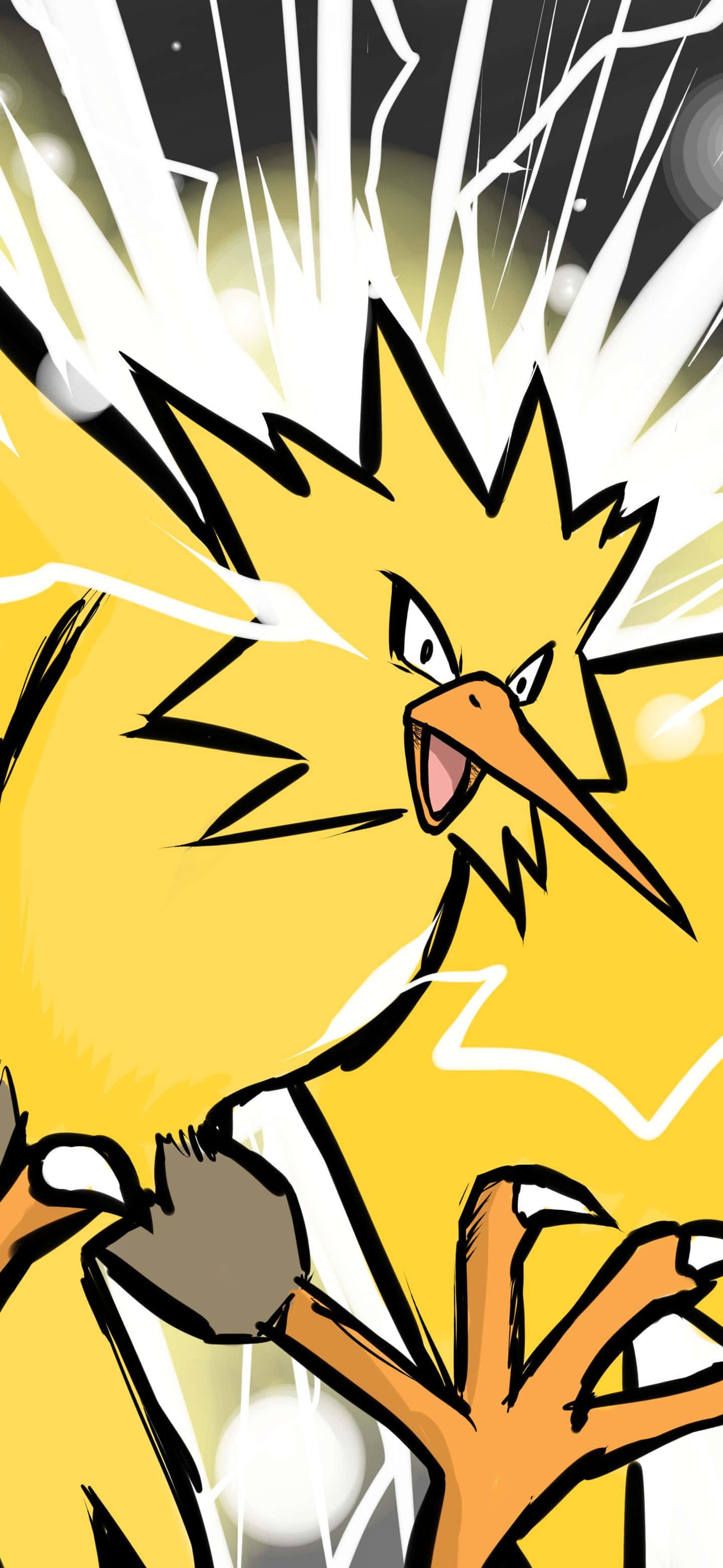 Zapdos, colored manga panel, yellow bird Pokémon, 2K Phone Wallpaper