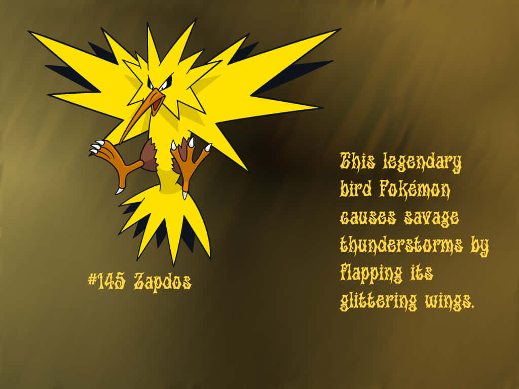 Zapdos, bright yellow, lightning-themed, SD Desktop Wallpaper