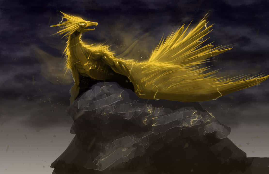 Zapdos, golden phoenix, spiky feathers, SD Desktop Wallpaper