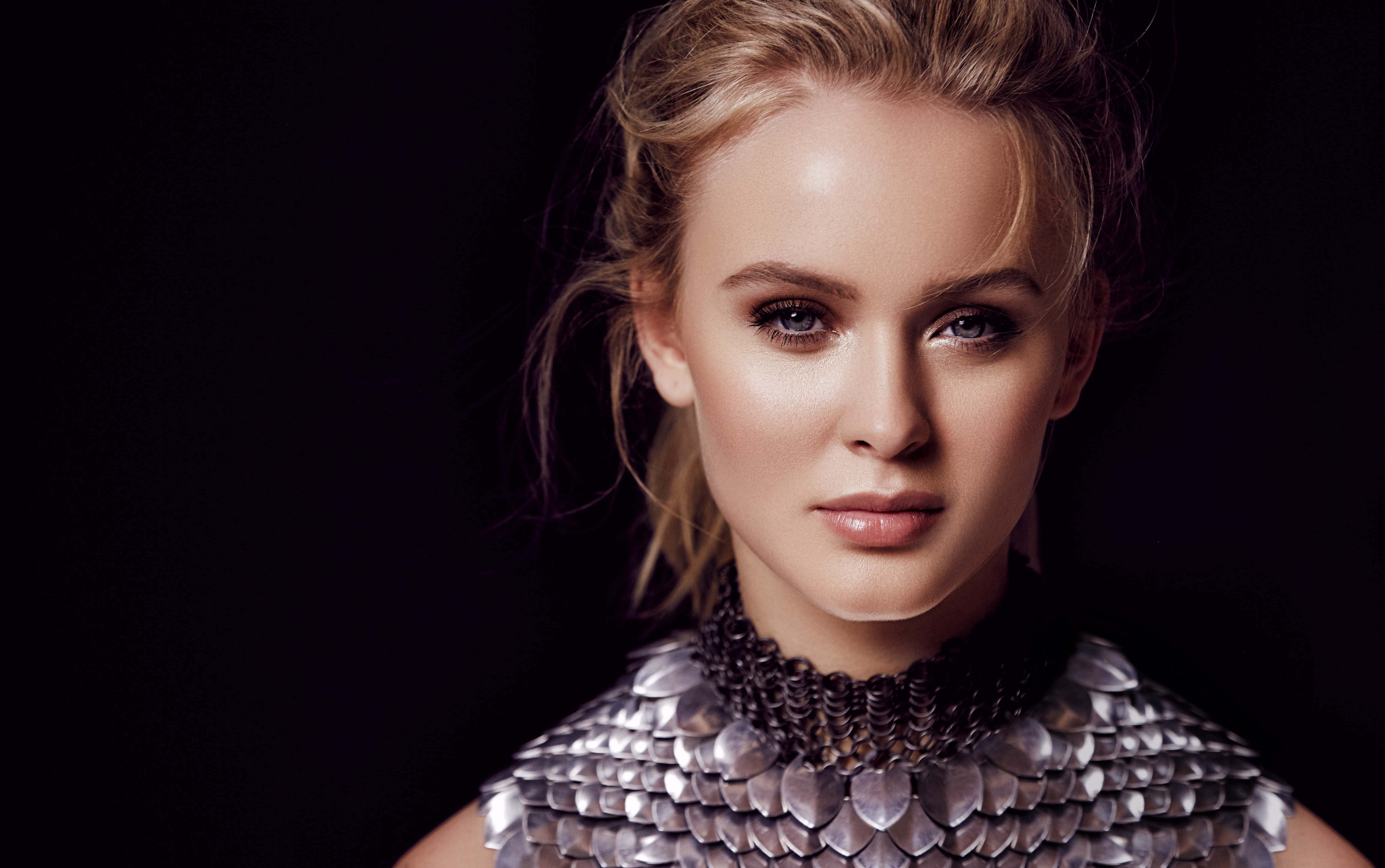 Zara Larsson, blonde hair, metallic scale collar, 5K Desktop Wallpaper