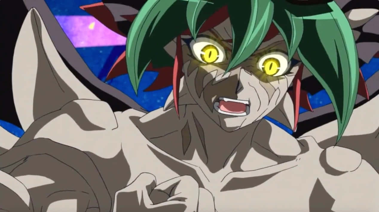Zarc, green hair, glowing yellow eyes, SD Desktop Wallpaper
