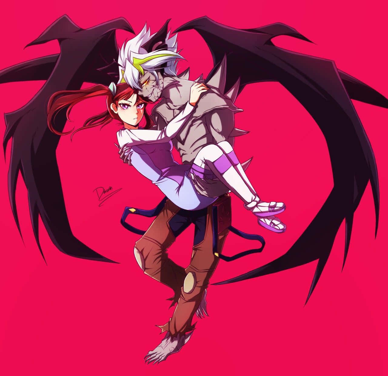 Zarc, anime couple, vivid pink backdrop, HD Desktop Wallpaper