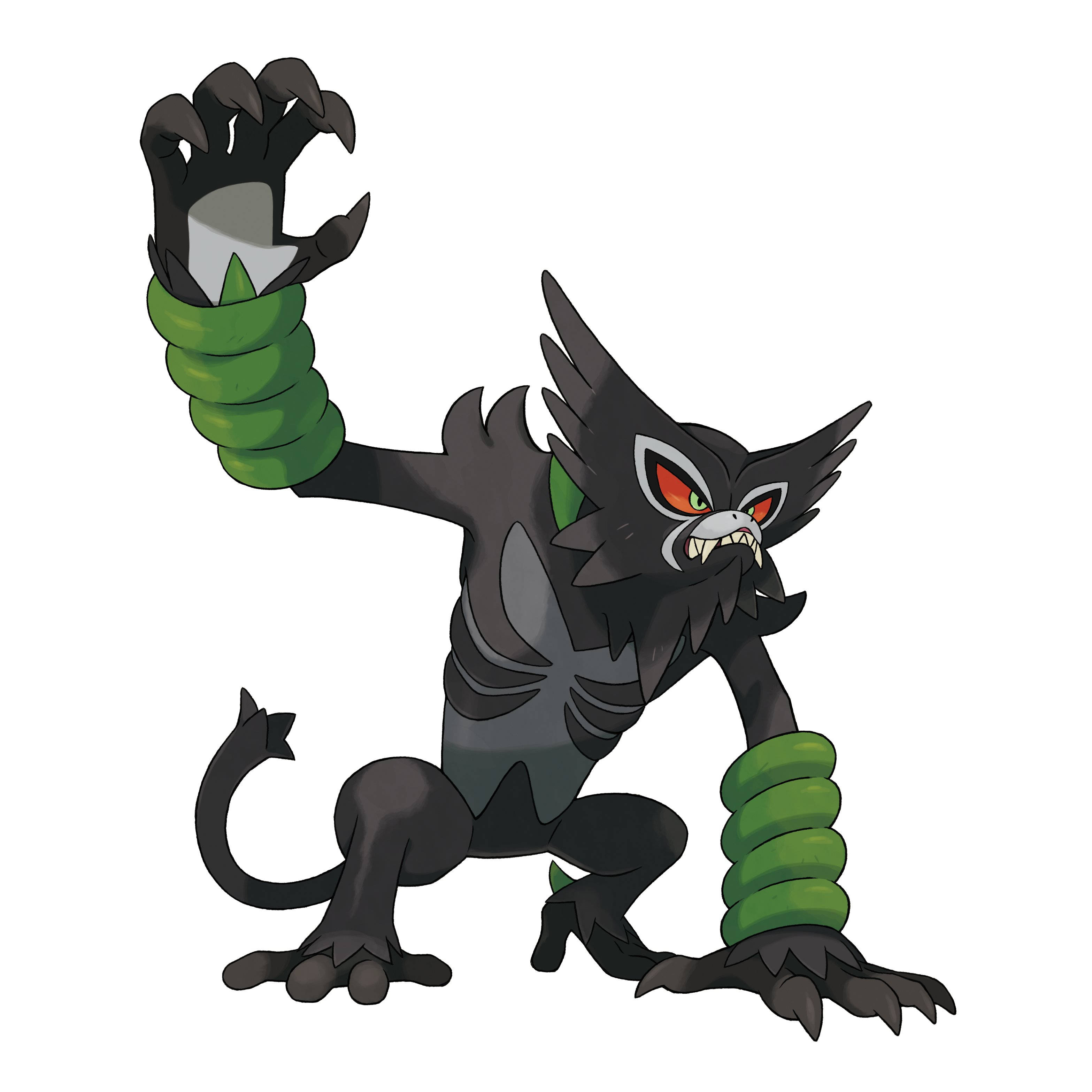 Zarude, black feline, glowing red eyes, 2K Desktop Wallpaper