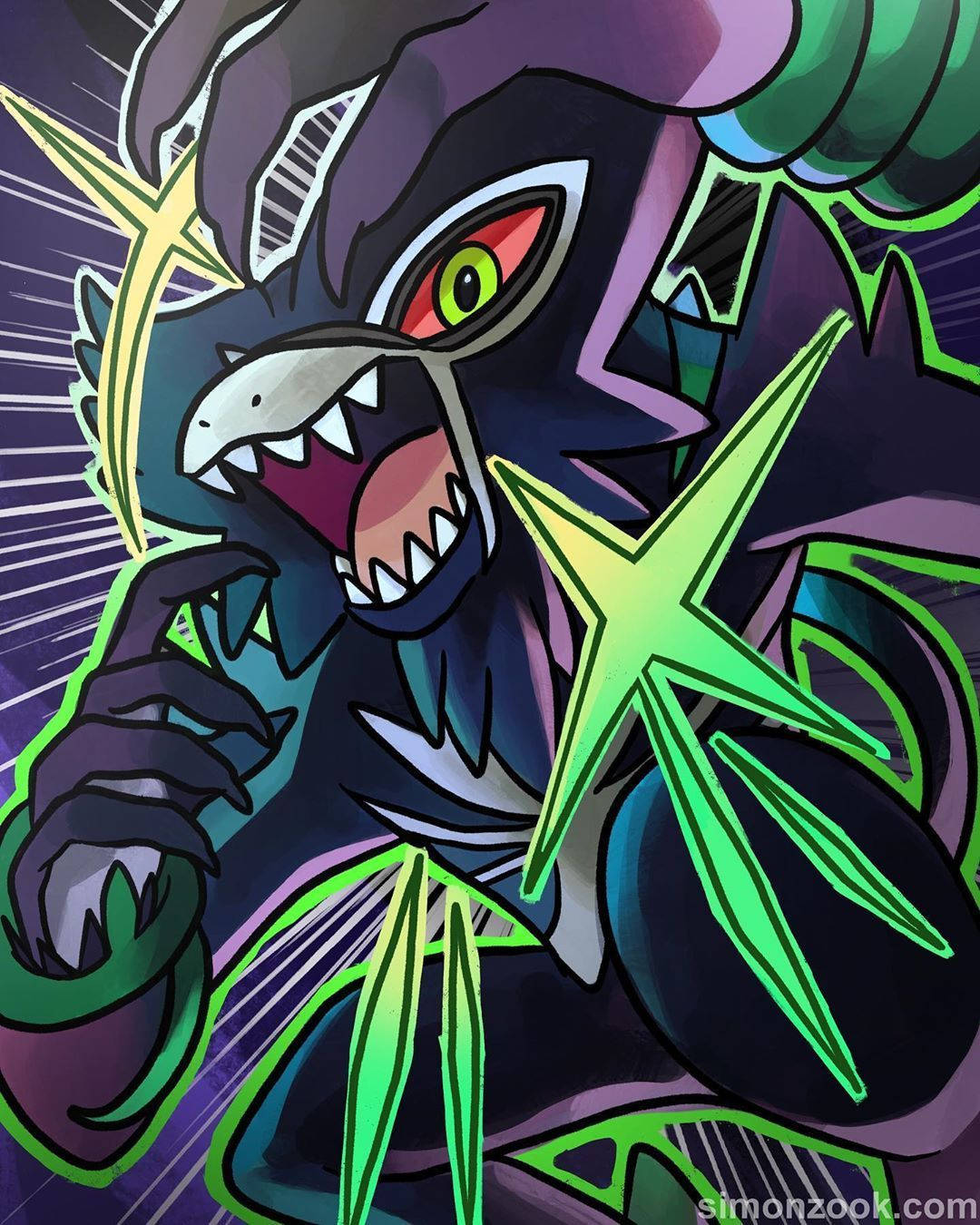 Zarude, violet background, dark purple anime monster, HD Phone Wallpaper
