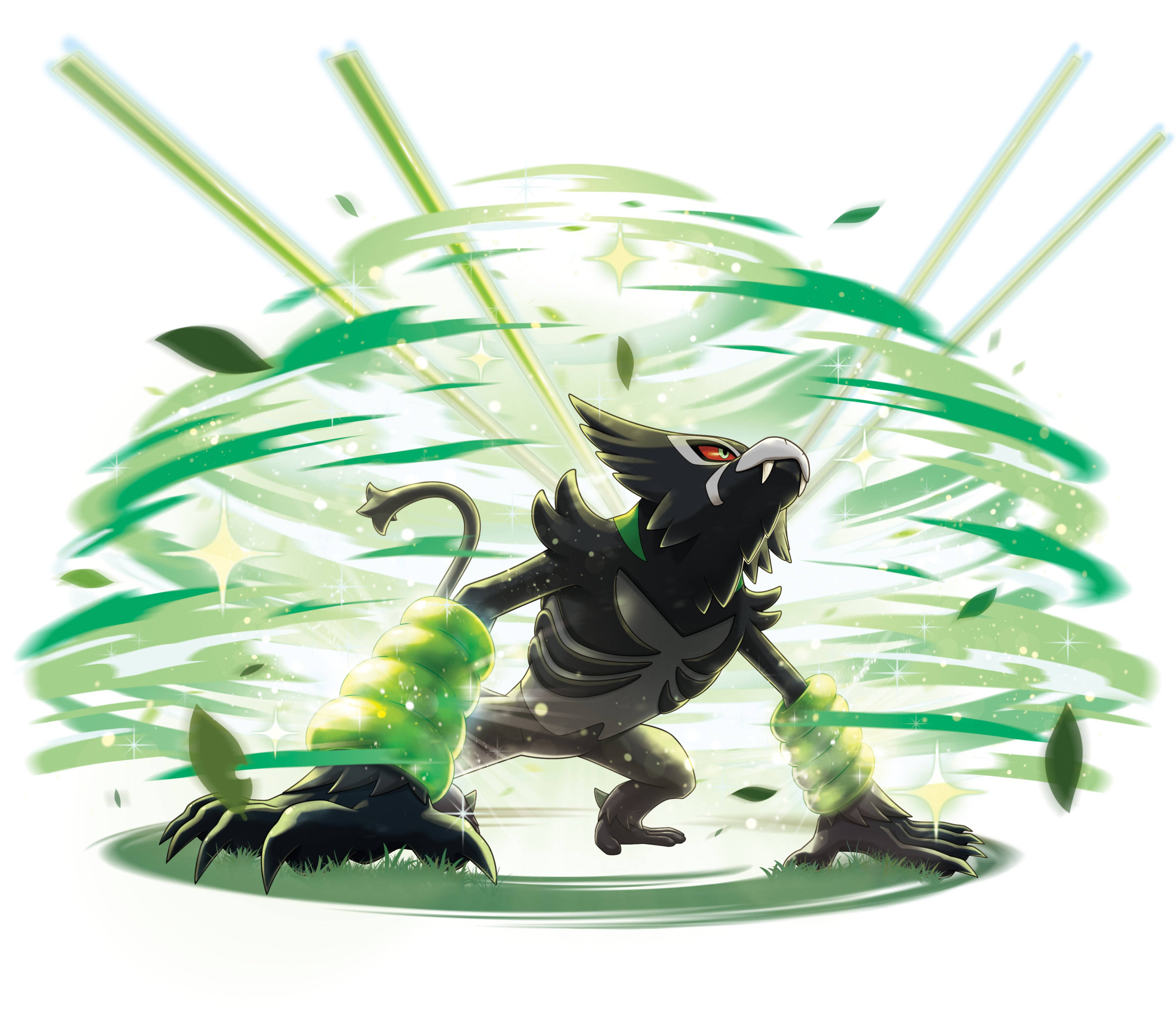 Zarude, swirling green sphere, glowing leaves, 4K Desktop Wallpaper