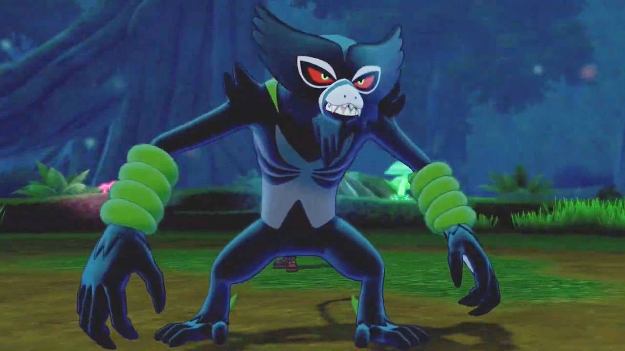 Zarude, blue owl-like, glowing red eyes, HD Desktop Wallpaper