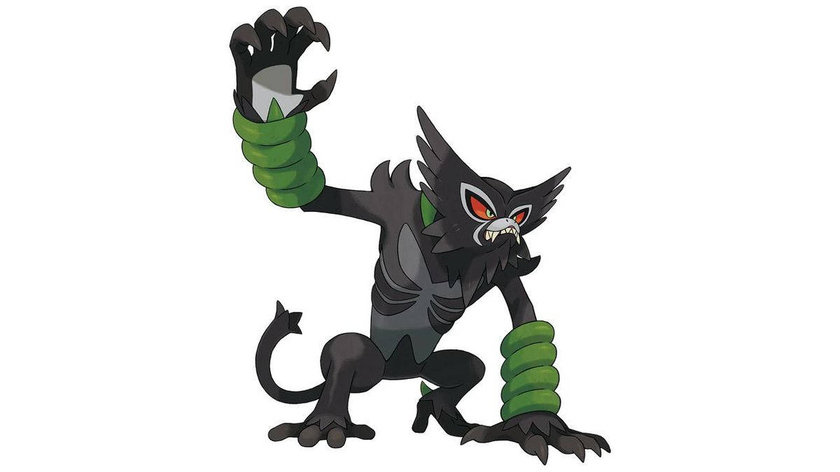 Zarude, black feline Pokémon, glowing red eyes, SD Desktop Wallpaper
