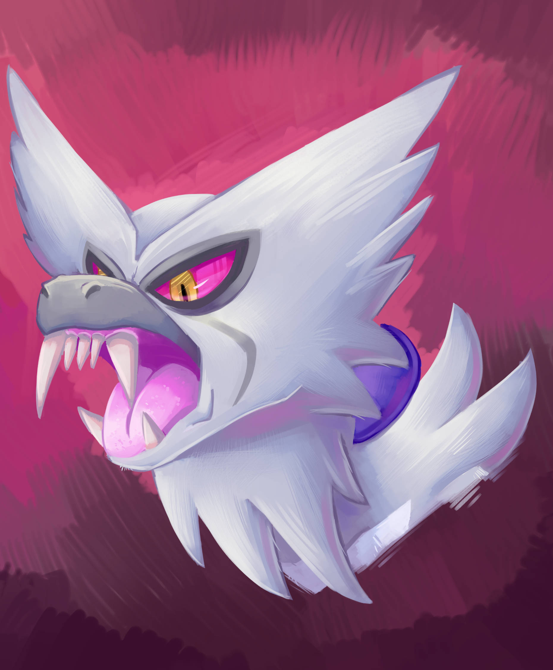 Shiny Zarude, white wolf-like creature, glowing pink eyes, Full HD Phone Wallpaper