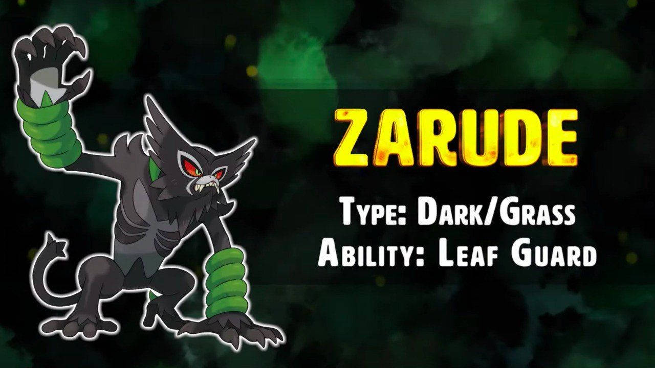 Zarude, glowing red eyes, green vines, HD Desktop Wallpaper