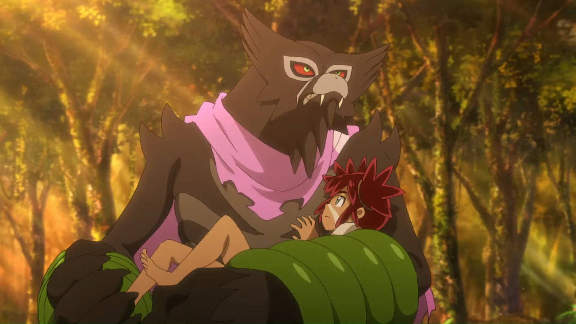 Zarude, red-haired anime boy, wolf-like creature, Full HD Desktop Wallpaper