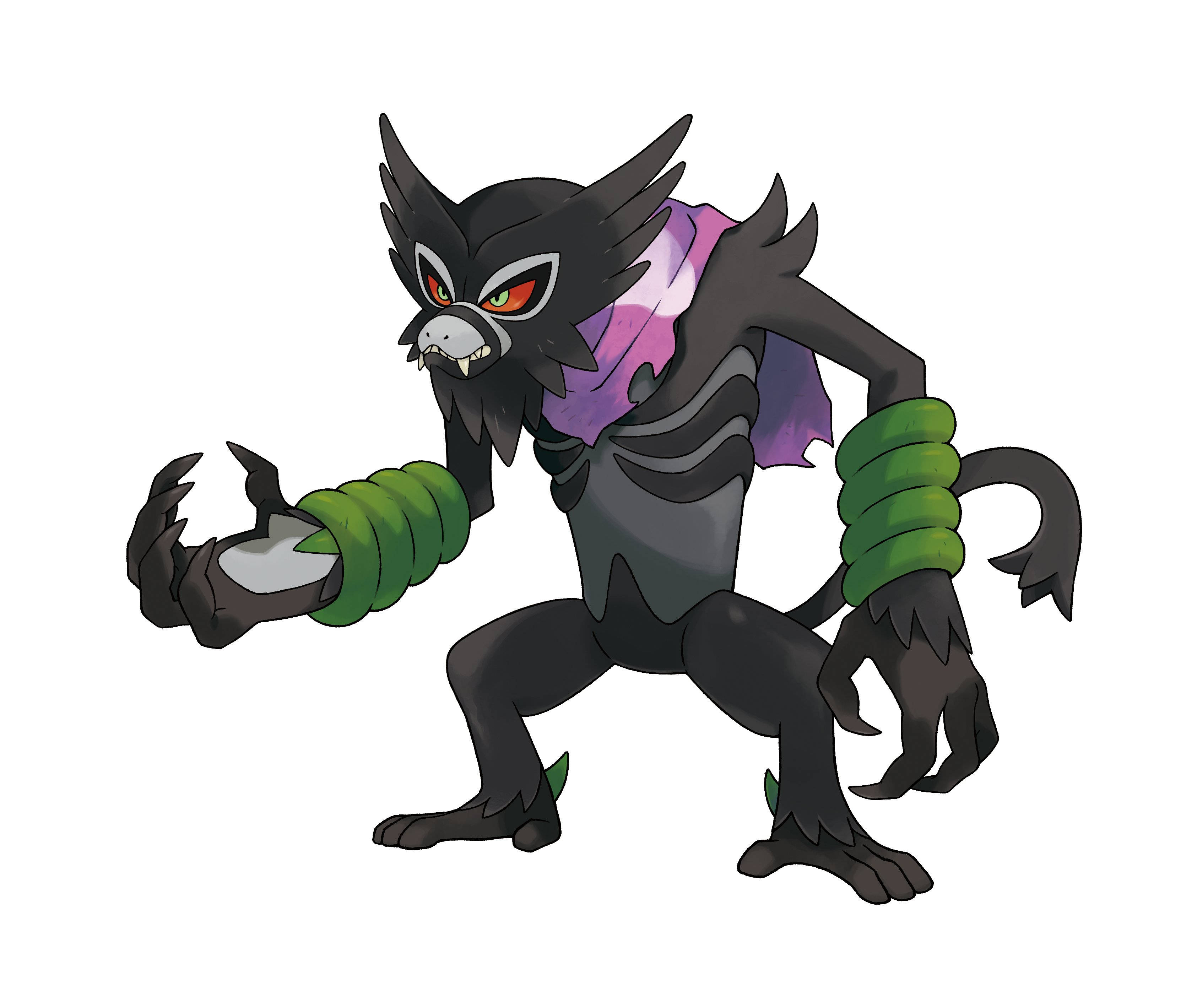 Zarude, black feline, glowing red eyes, 2K Desktop Wallpaper