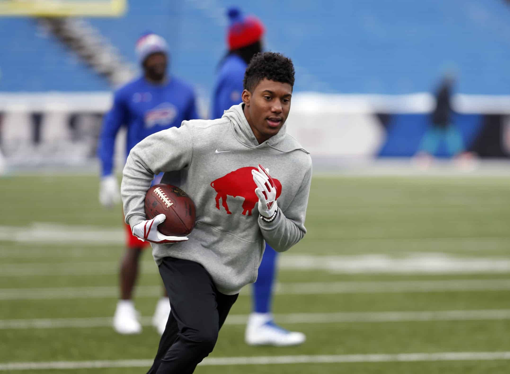 Zay Jones, grey hoodie, red buffalo logo, Full HD Desktop Wallpaper