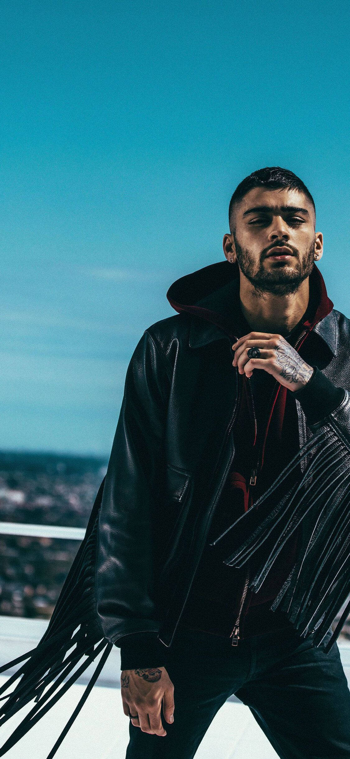 Zayn Malik, black fringed leather jacket, rooftop, Full HD Phone Wallpaper