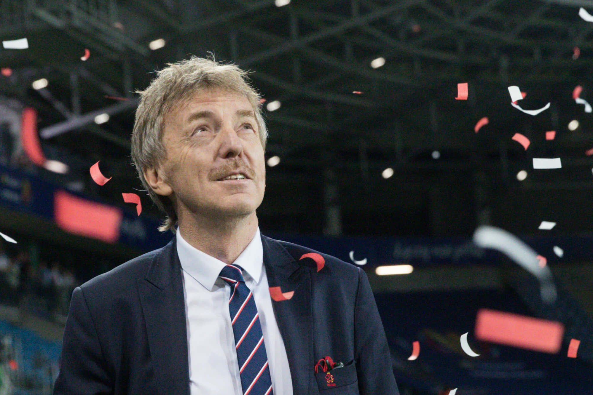 Zbigniew Boniek, red and white confetti, stadium, Full HD Desktop Wallpaper