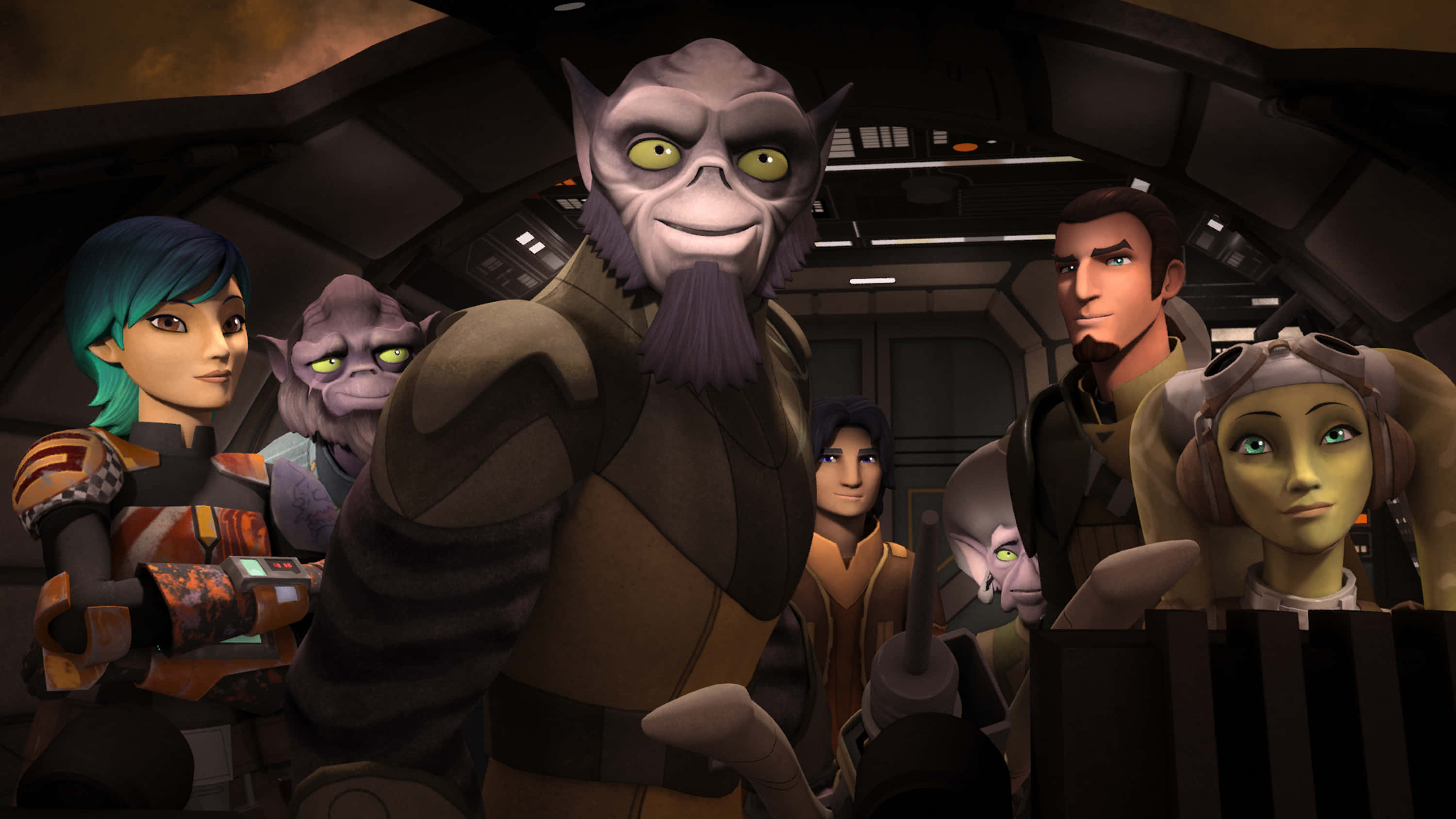 Zeb Orrelios, spaceship cockpit, glowing controls, 2K Desktop Wallpaper