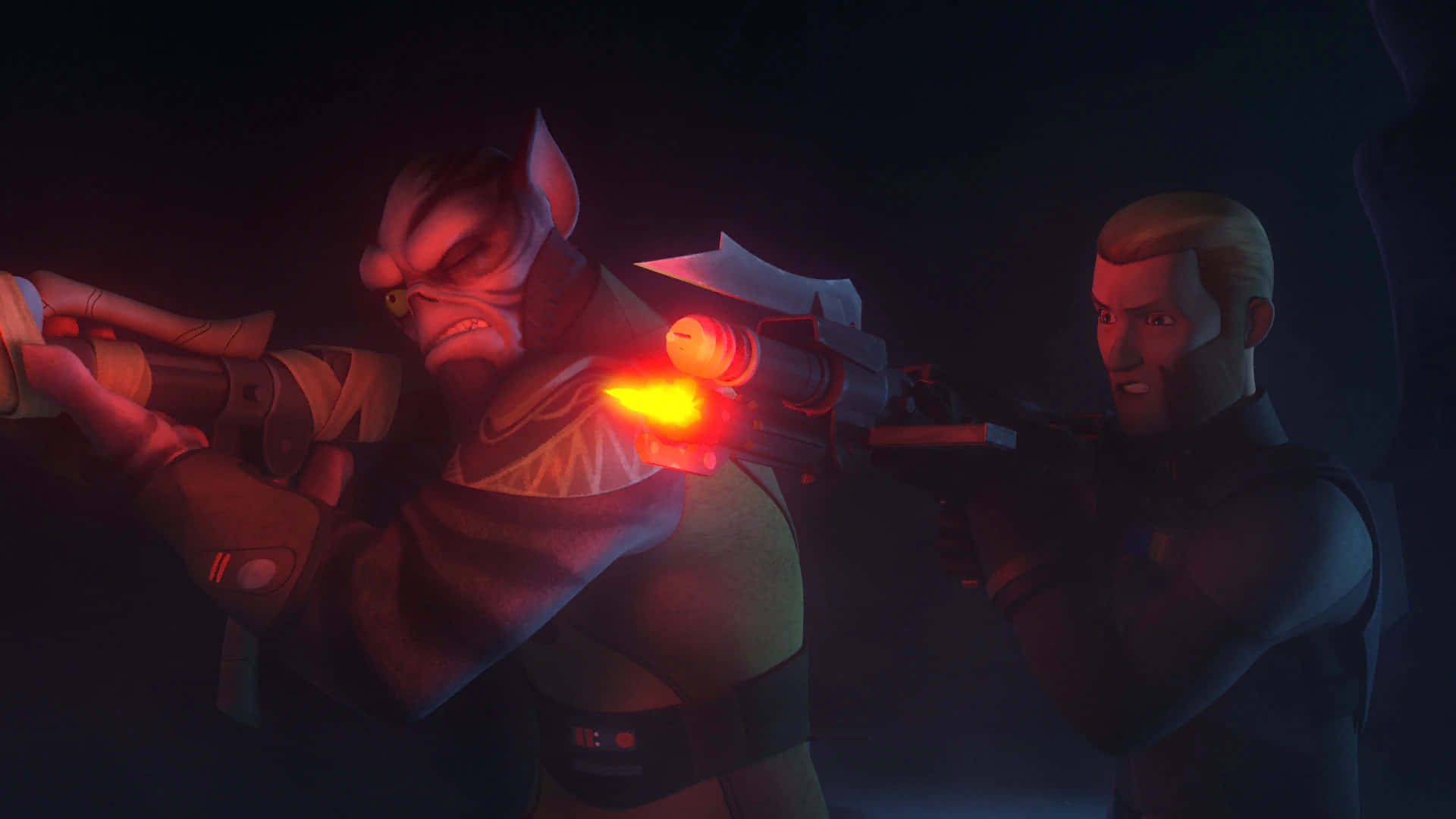 Zeb Orrelios, 1920 x 1080, glowing red blasters, Full HD Desktop Wallpaper
