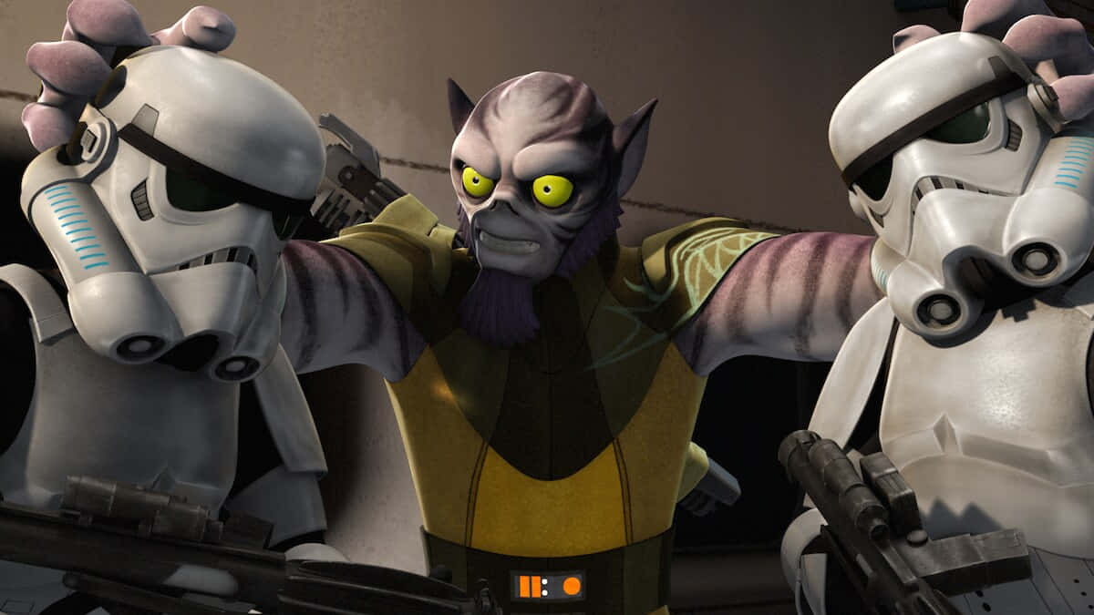 Zeb Orrelios, purple-skinned alien, glowing yellow eyes, SD Desktop Wallpaper