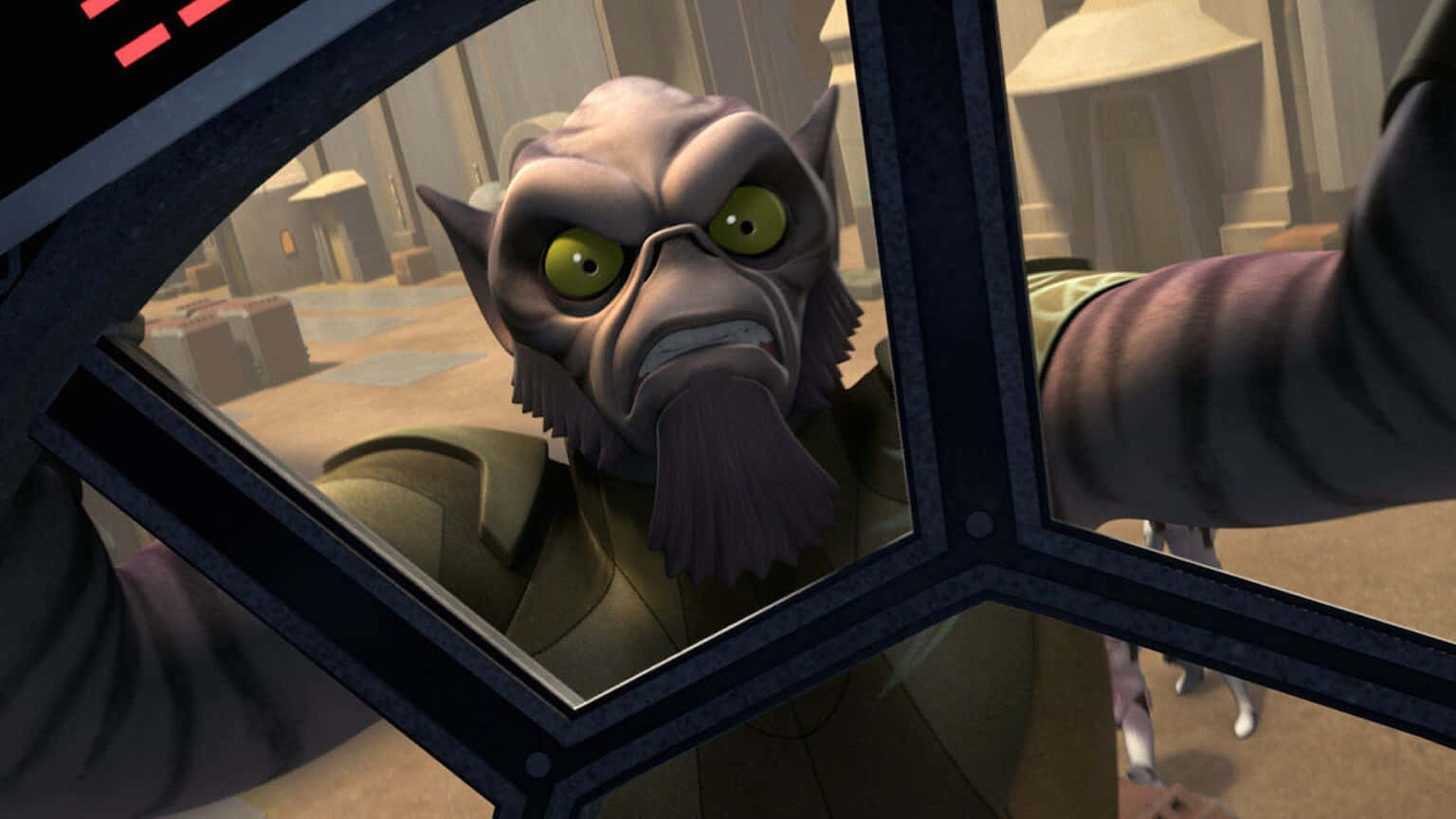 Zeb Orrelios, purple-skinned alien, glowing green eyes, HD Desktop Wallpaper