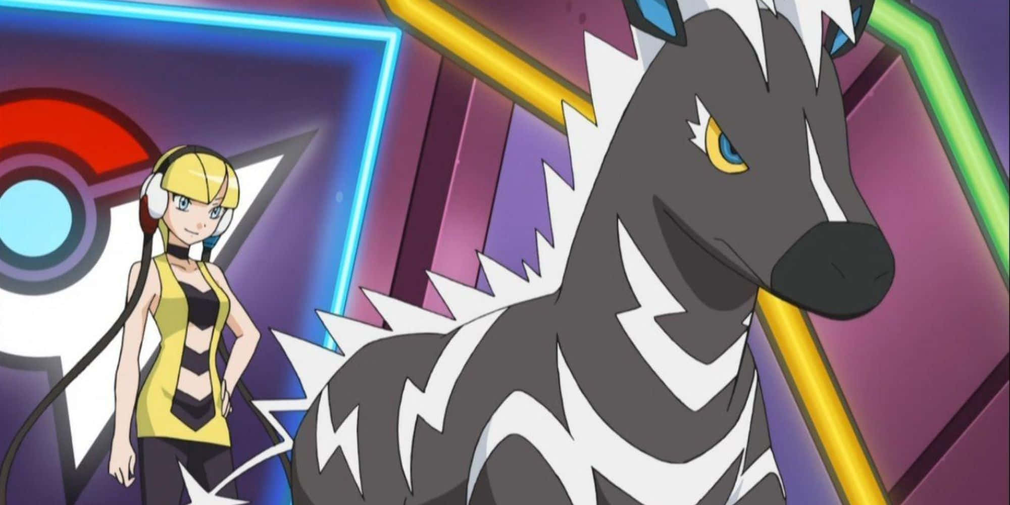 Zebstrika, blonde anime girl, zebra-like Pokémon, Full HD Desktop Wallpaper