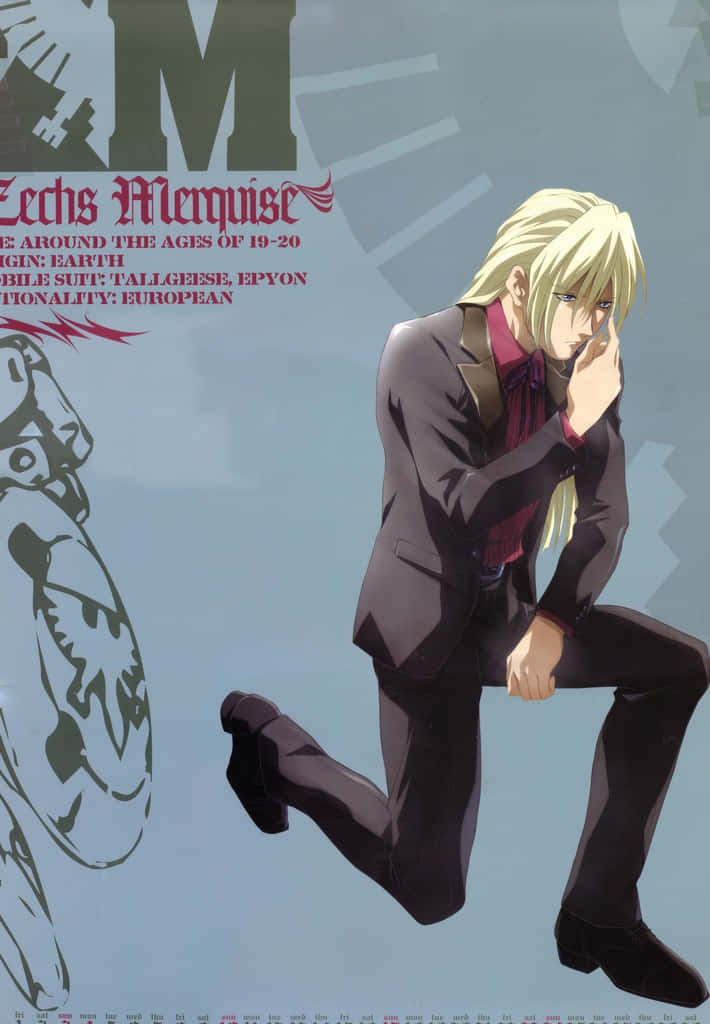 Zechs Merquise, blonde anime male character, dark suit, SD Phone Wallpaper