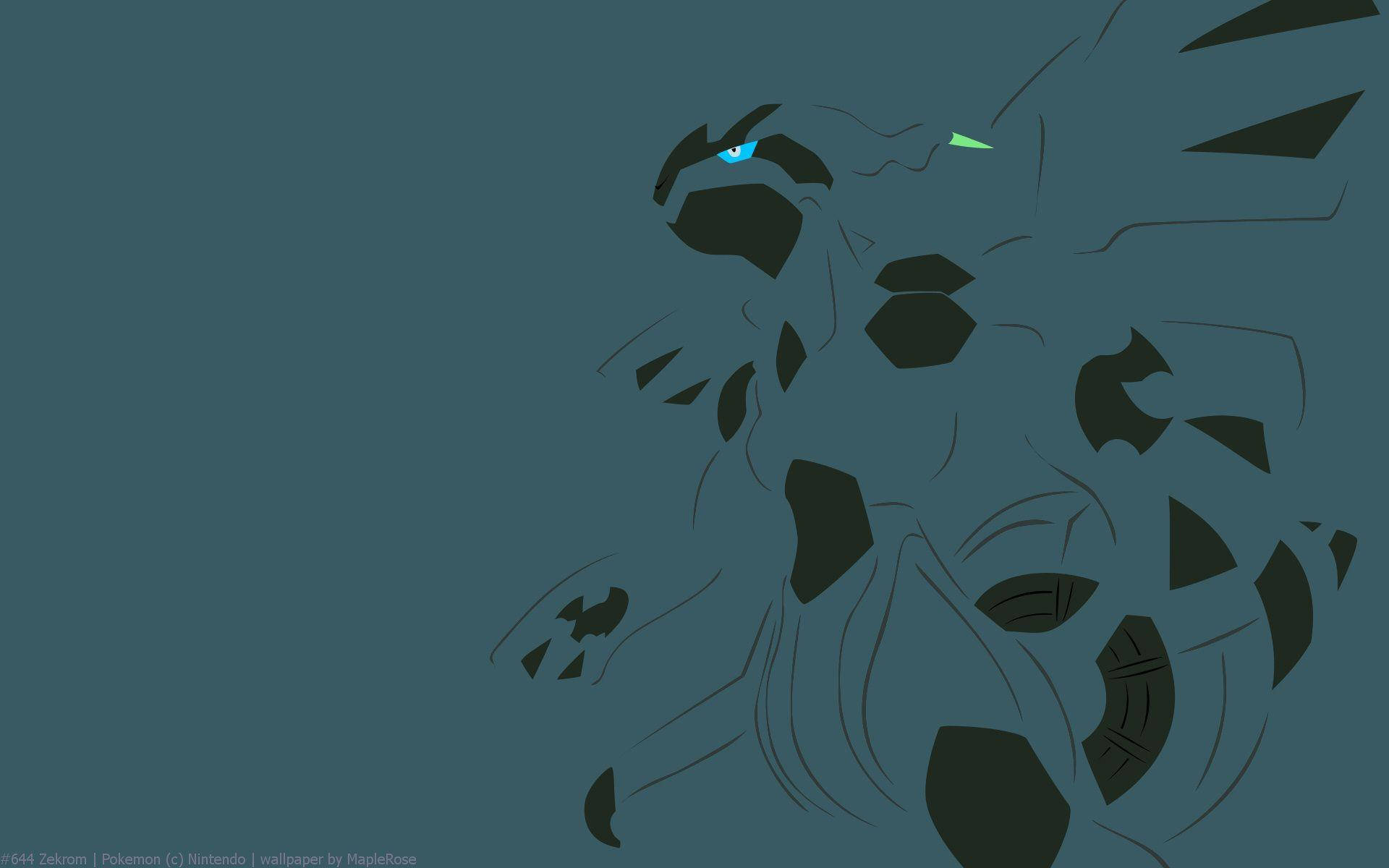 Zekrom, dark teal silhouette, glowing blue and green eyes, Full HD Desktop Wallpaper
