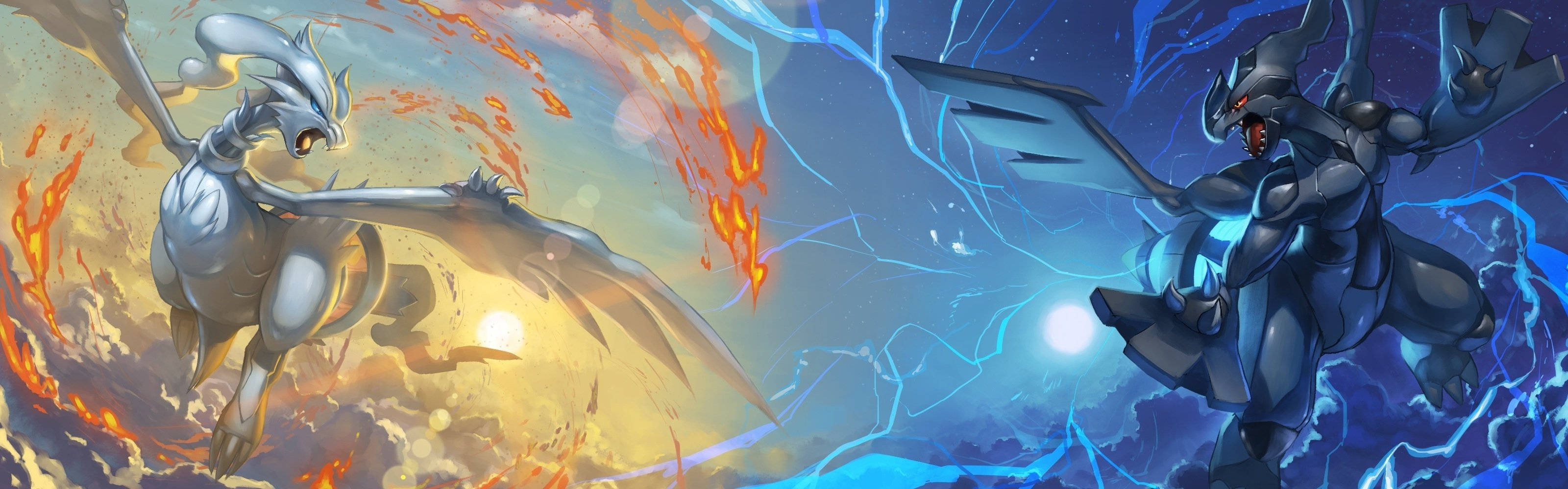 Zekrom, fire, lightning, 2K Desktop Wallpaper